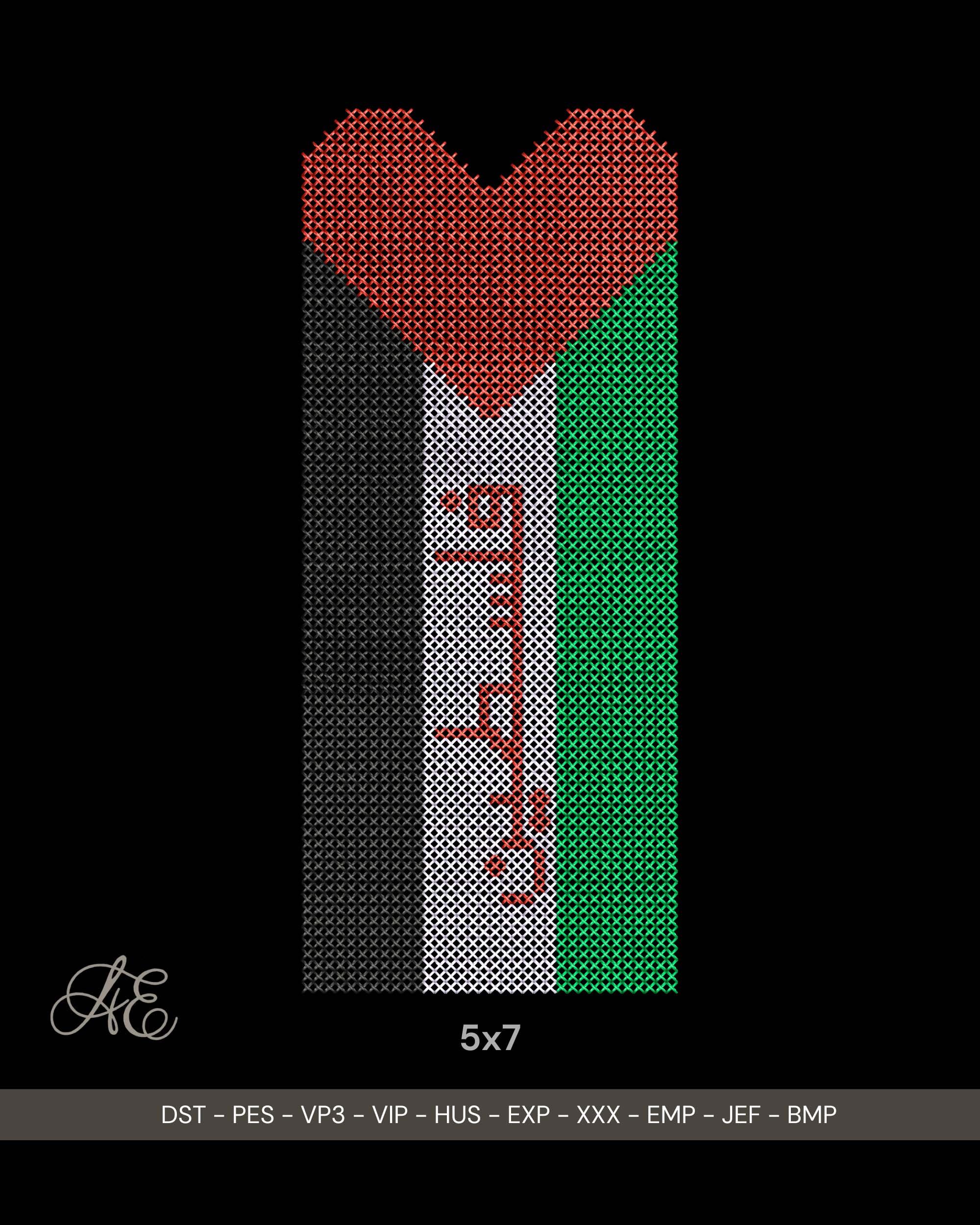 Arabic Palestine Flag Heart Cross Stitch Embroidery