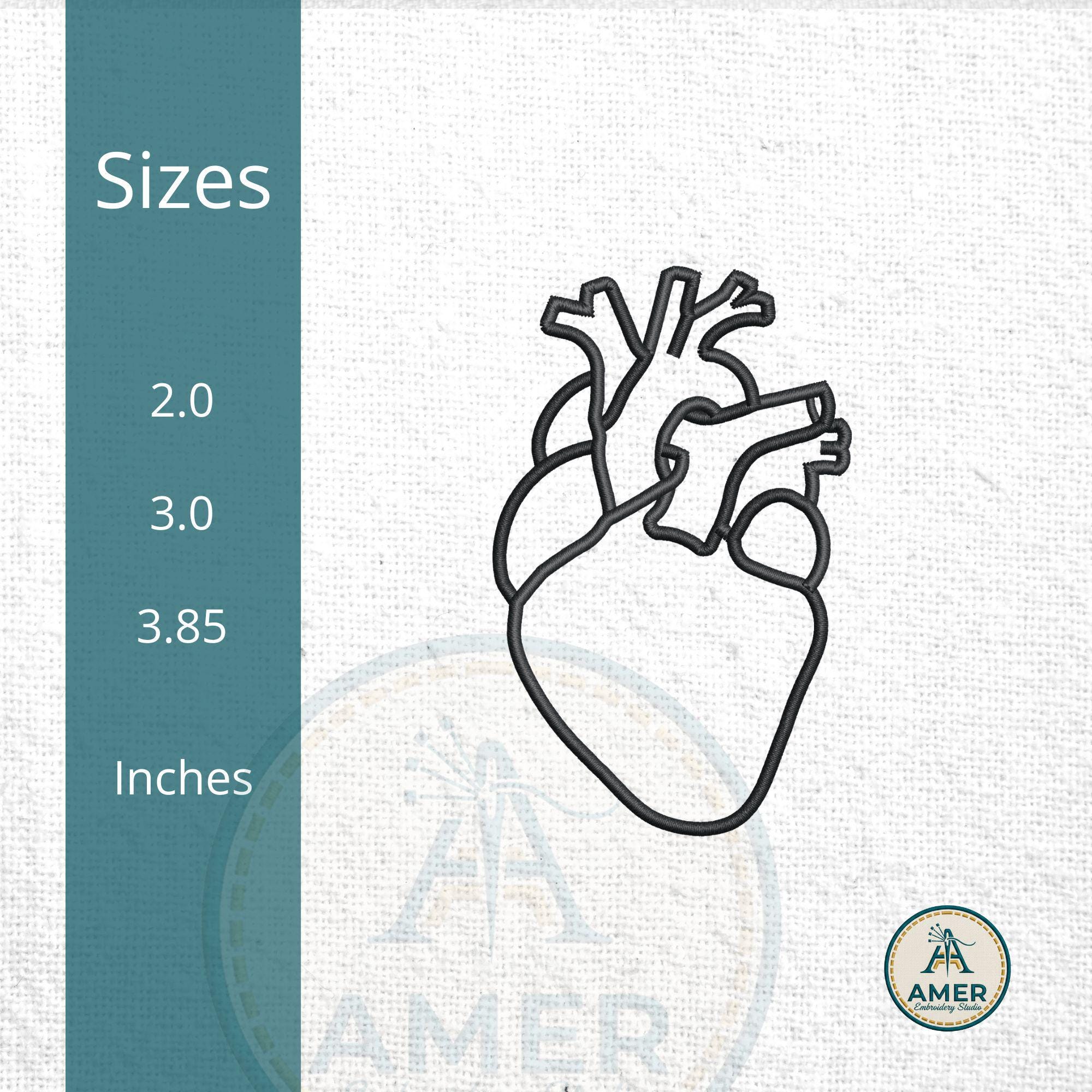 close-up preview of Anatomical Heart Line Art Embroidery