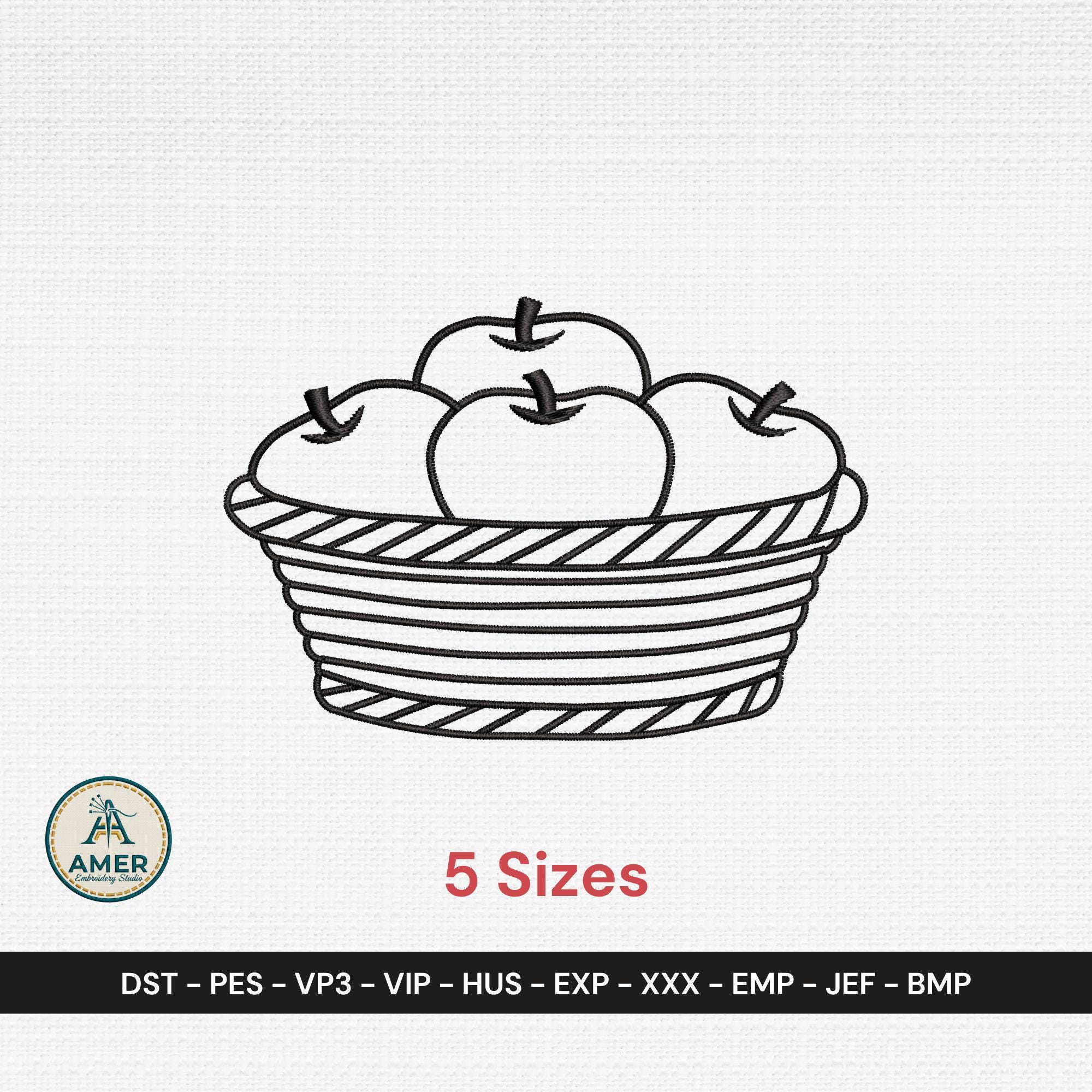 size chart for Apple Basket Outline Machine Embroidery Design