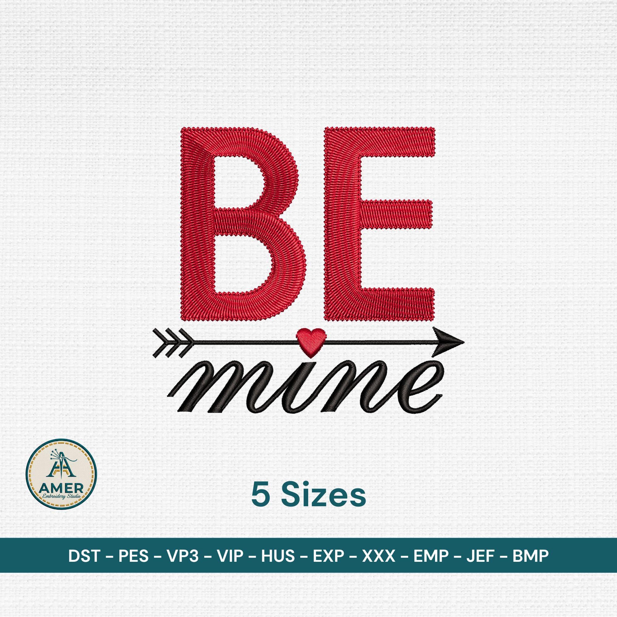 size chart for Be Mine Text Machine Embroidery Design