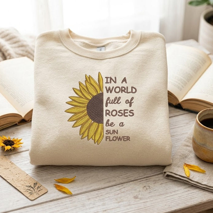 Sonnenblumen-Zitat-Stickerei
