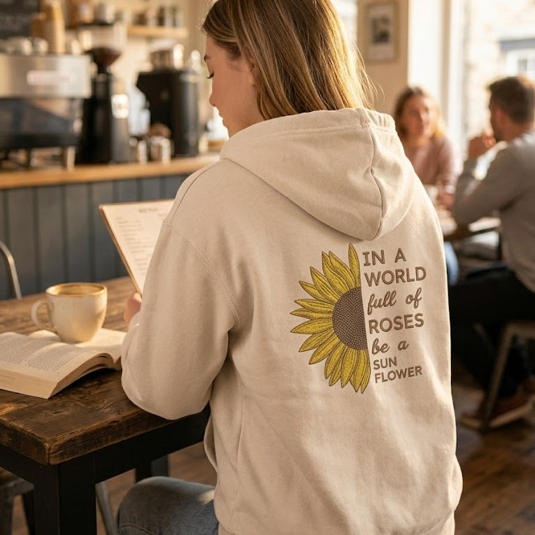 Sonnenblumen-Zitat-Stickerei