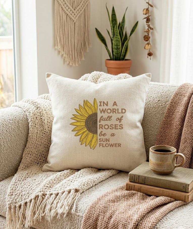 Sonnenblumen-Zitat-Stickerei