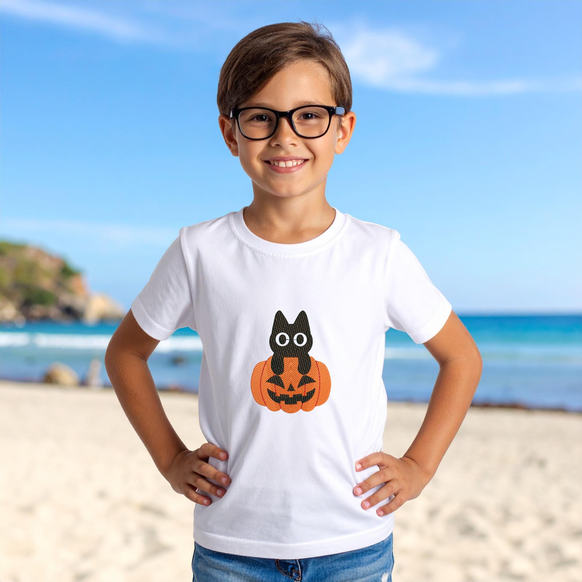 Black Cat on Pumkin Halloween Embroidery mockup preview 7
