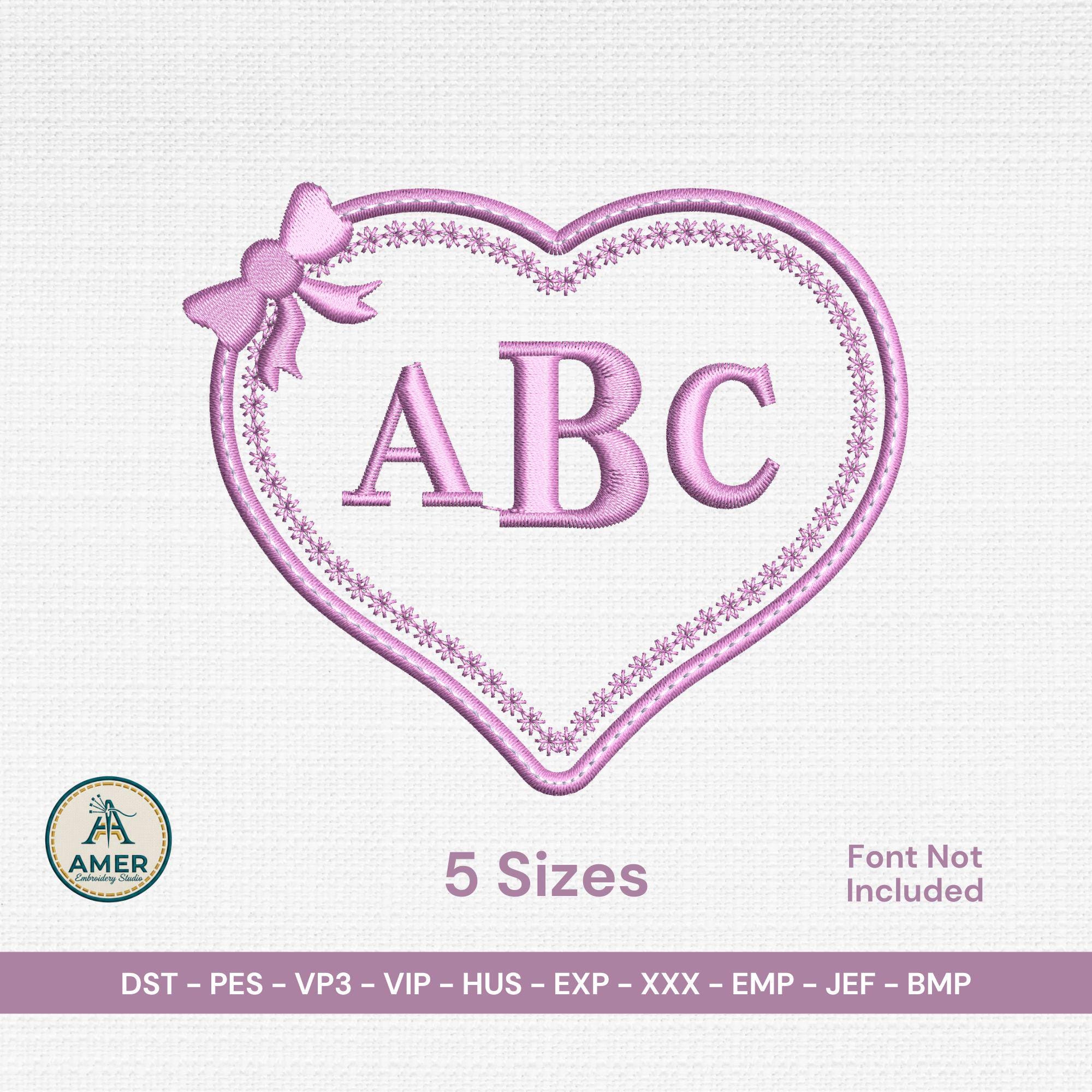 Coquette Bow Heart Monogram Machine Embroidery Design main preview
