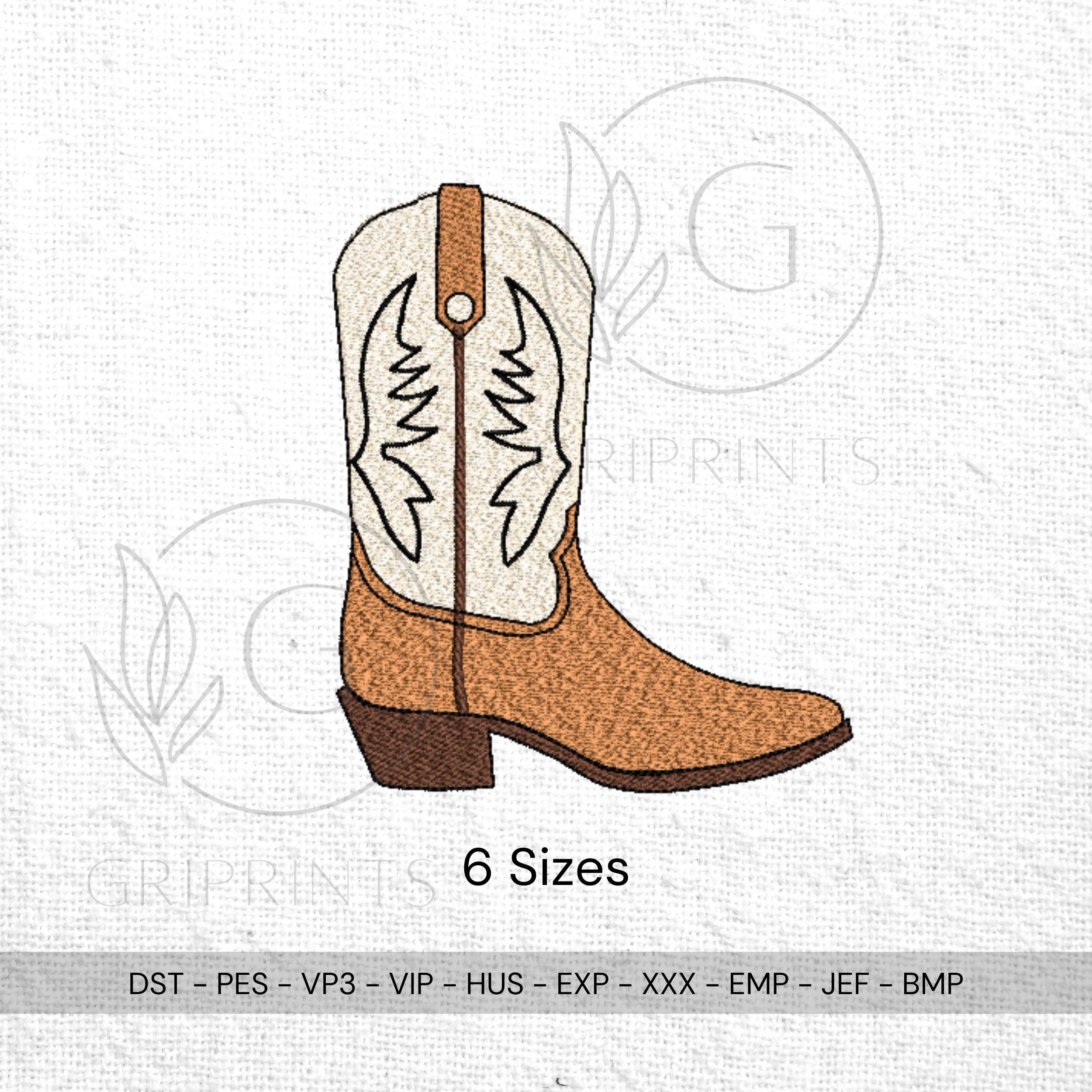 size chart for Cowboy Boot Machine Embroidery Design