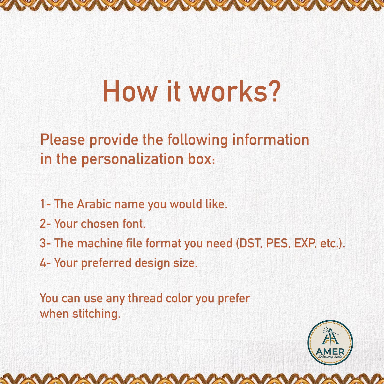 Personalisierte Stickerei mit arabischem Namen