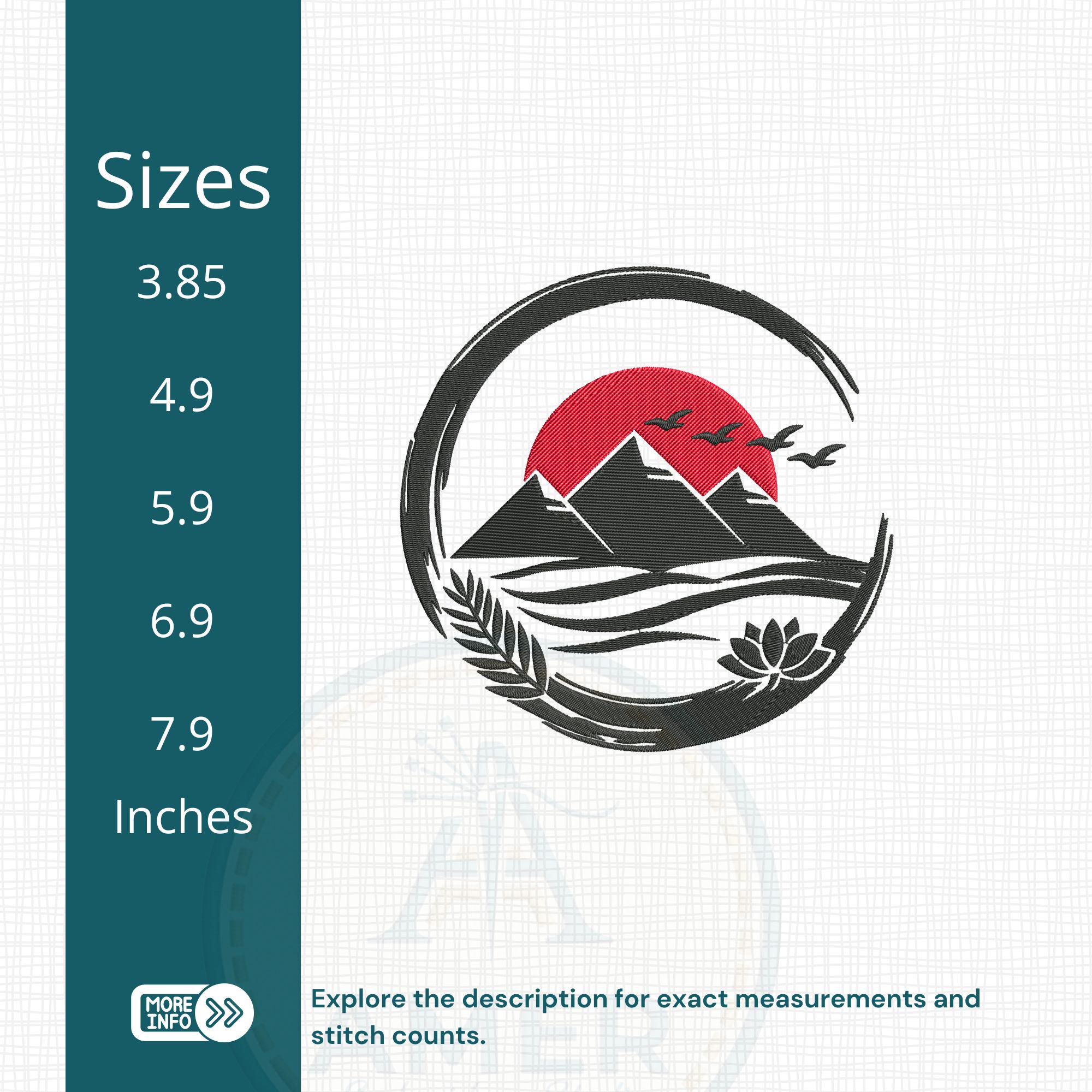 close-up preview of Egyptian Pyramids Zen Enso Machine Embroidery Design