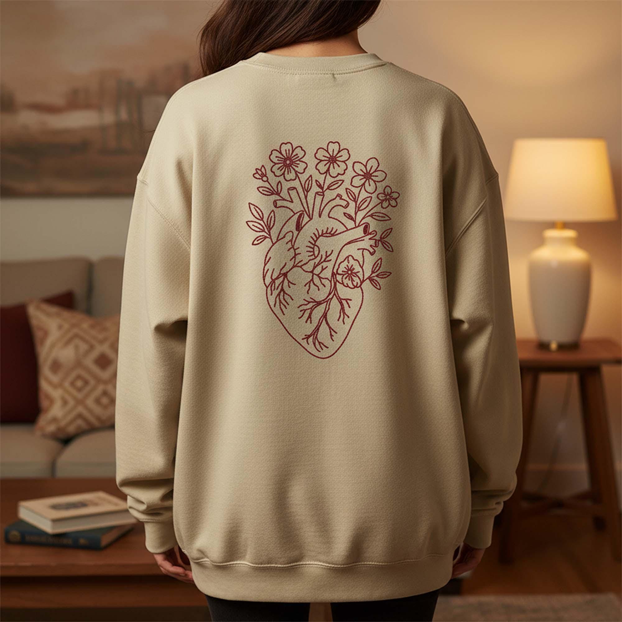 Floral Anatomical Heart Machine Embroidery Design mockup preview 3
