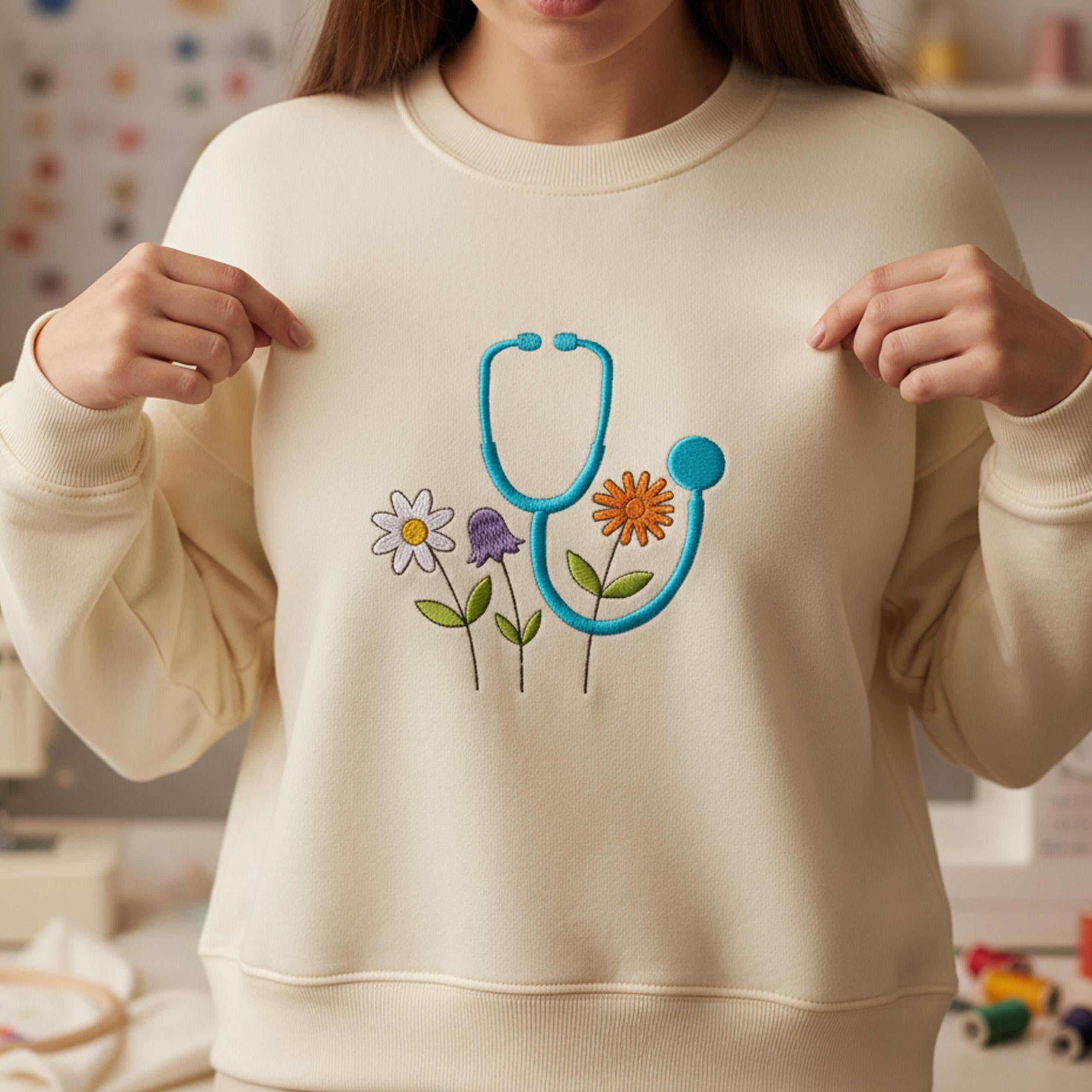 Floral Stethoscope Machine Embroidery Design main preview