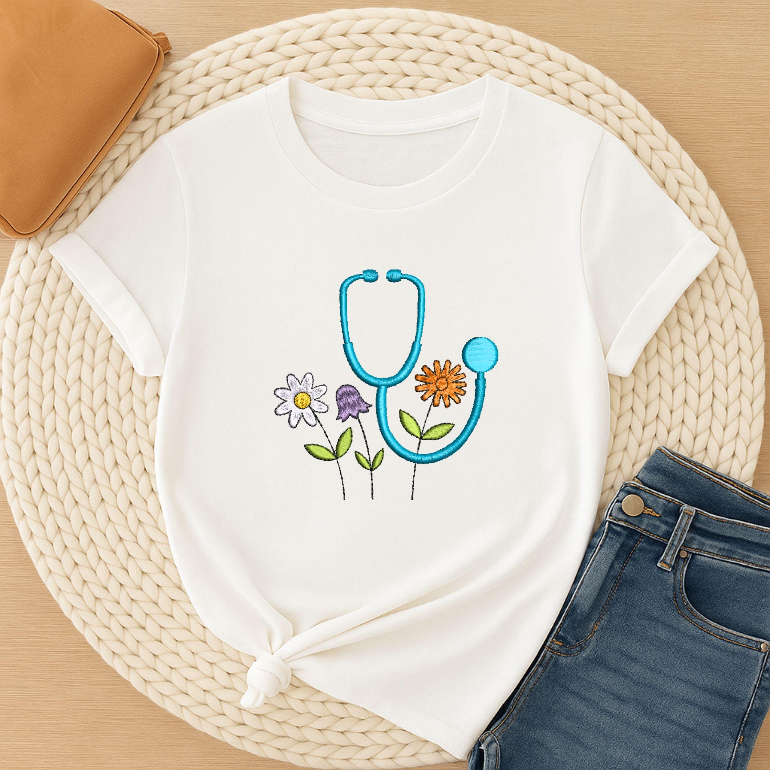 Floral Stethoscope Machine Embroidery Design mockup preview 3