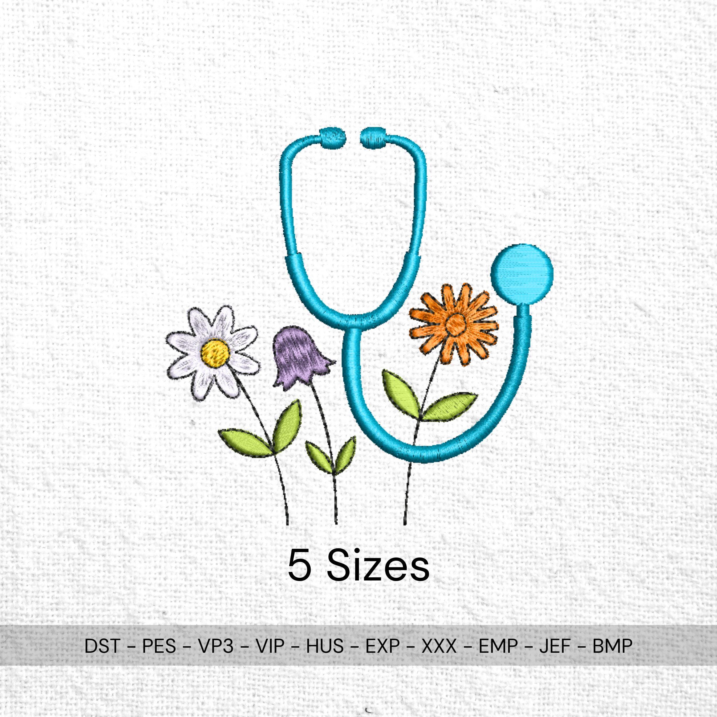 size chart for Floral Stethoscope Machine Embroidery Design