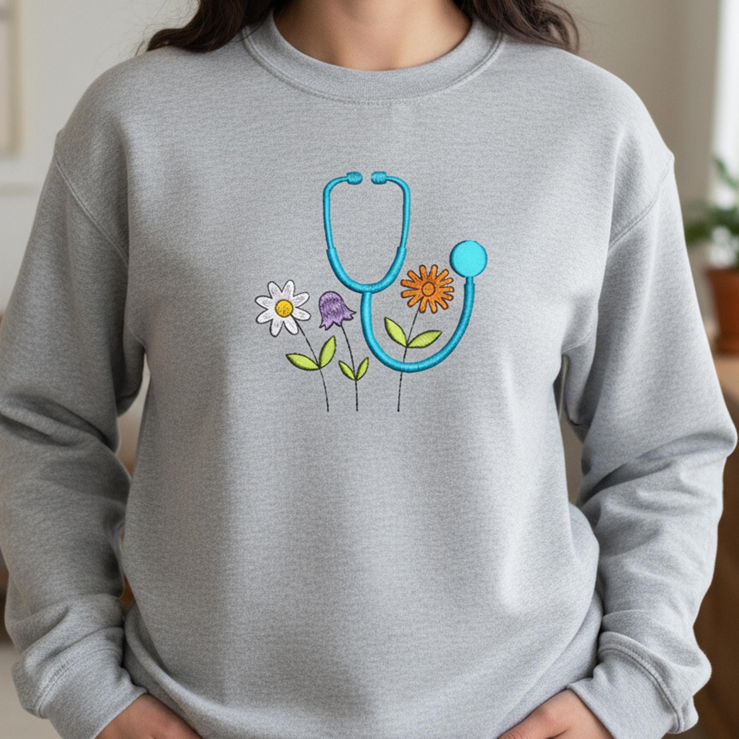 Floral Stethoscope Machine Embroidery Design worksheet
