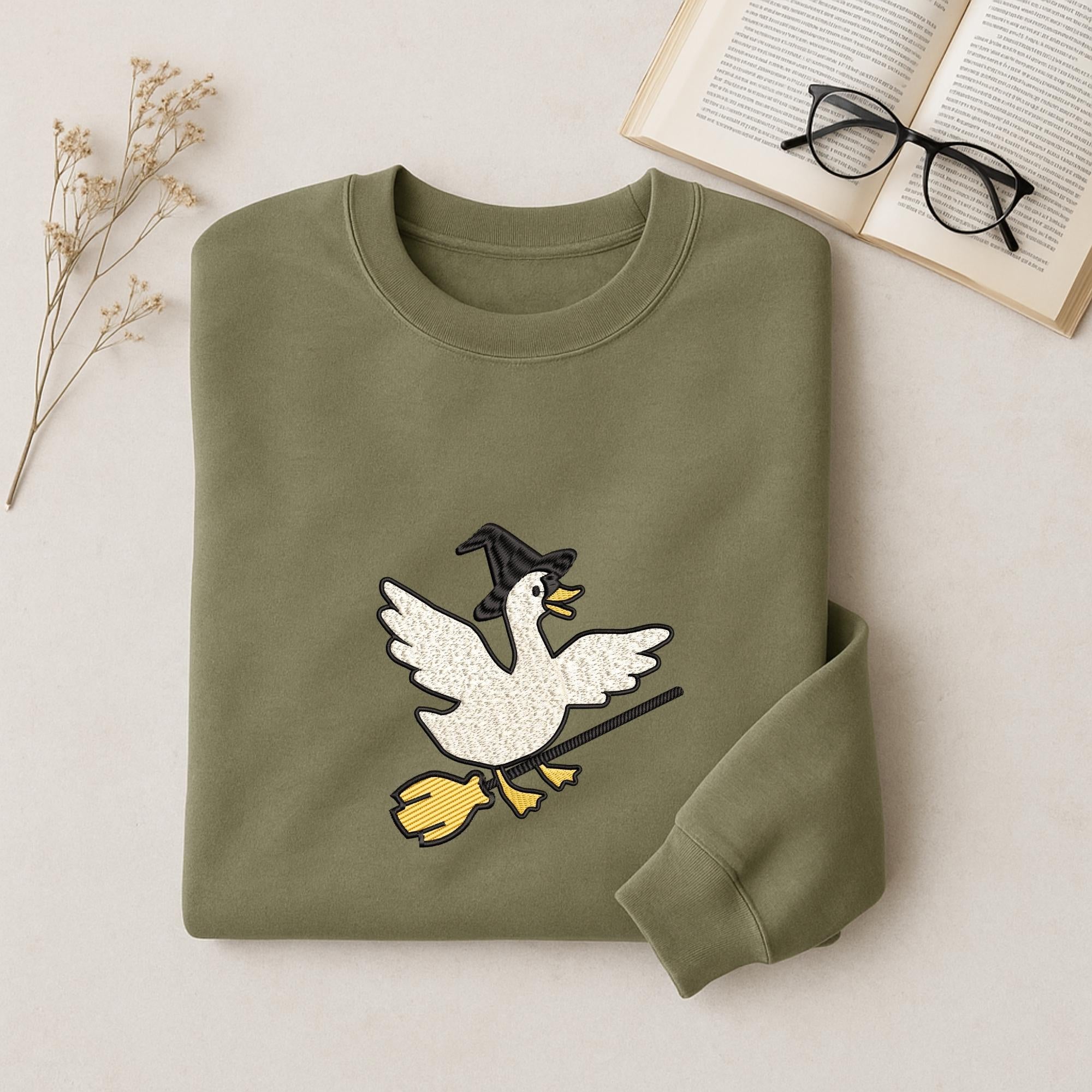 Flying Silly Goose Witch Halloween Embroidery main preview