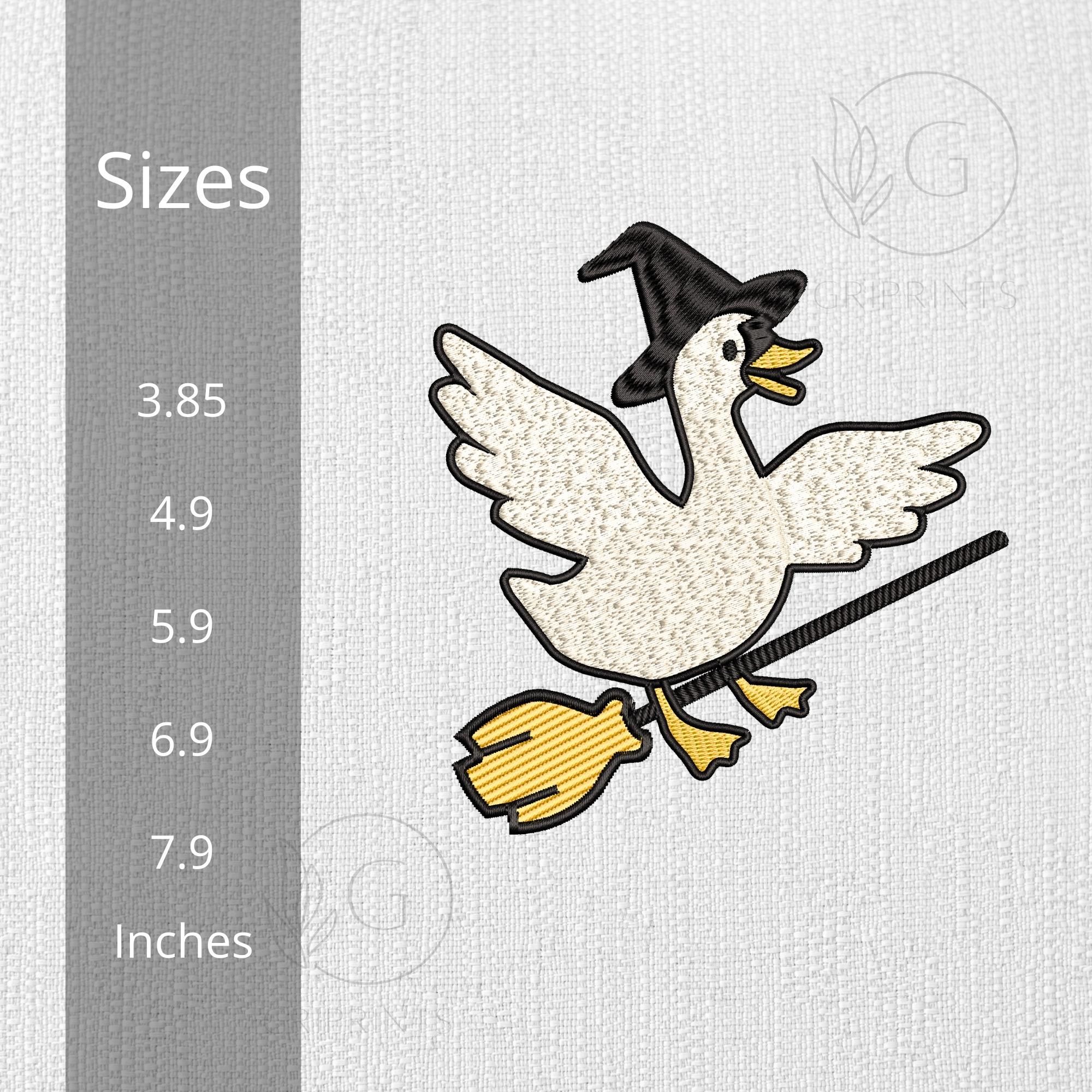 Flying Silly Goose Witch Halloween Embroidery mockup preview 2