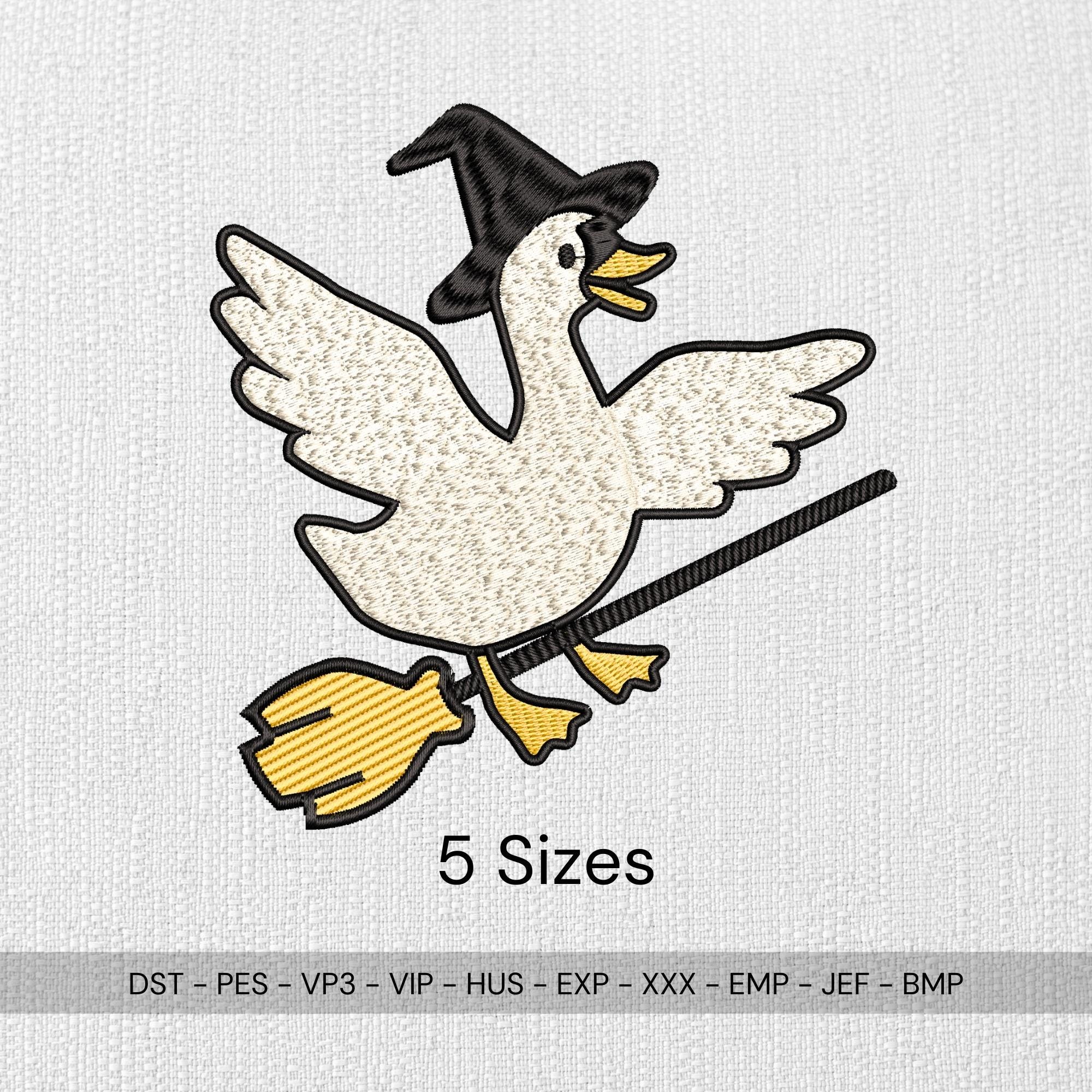 size chart for Flying Silly Goose Witch Halloween Embroidery