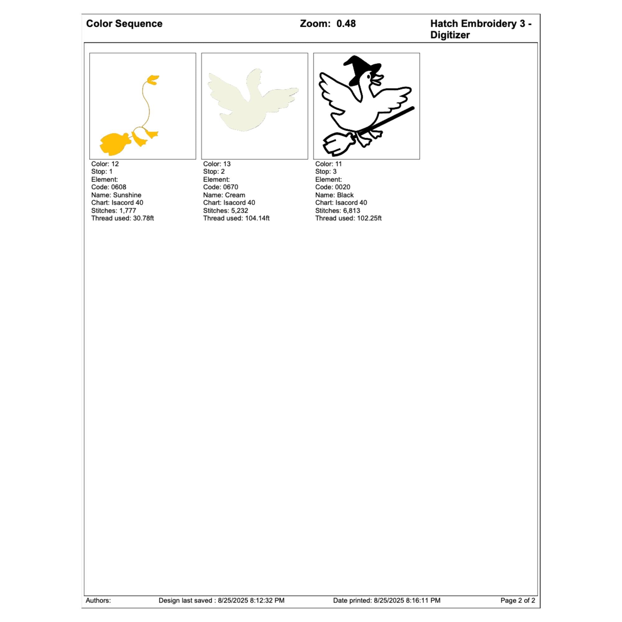 Flying Silly Goose Witch Halloween Embroidery worksheet