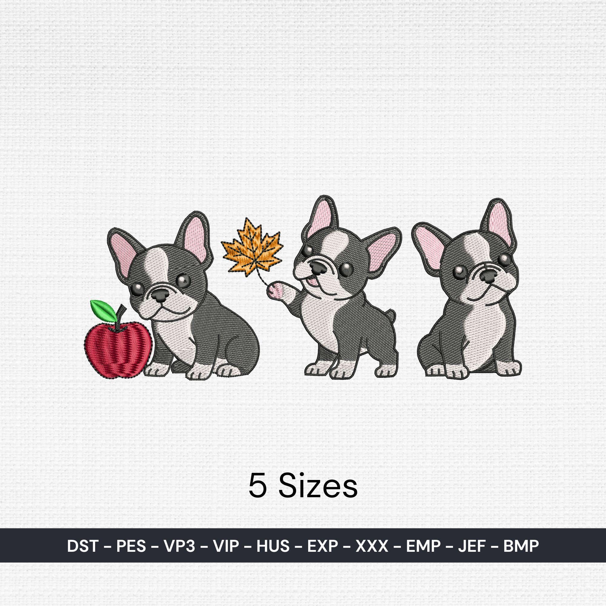 size chart for French Bulldog Fall Machine Embroidery Design