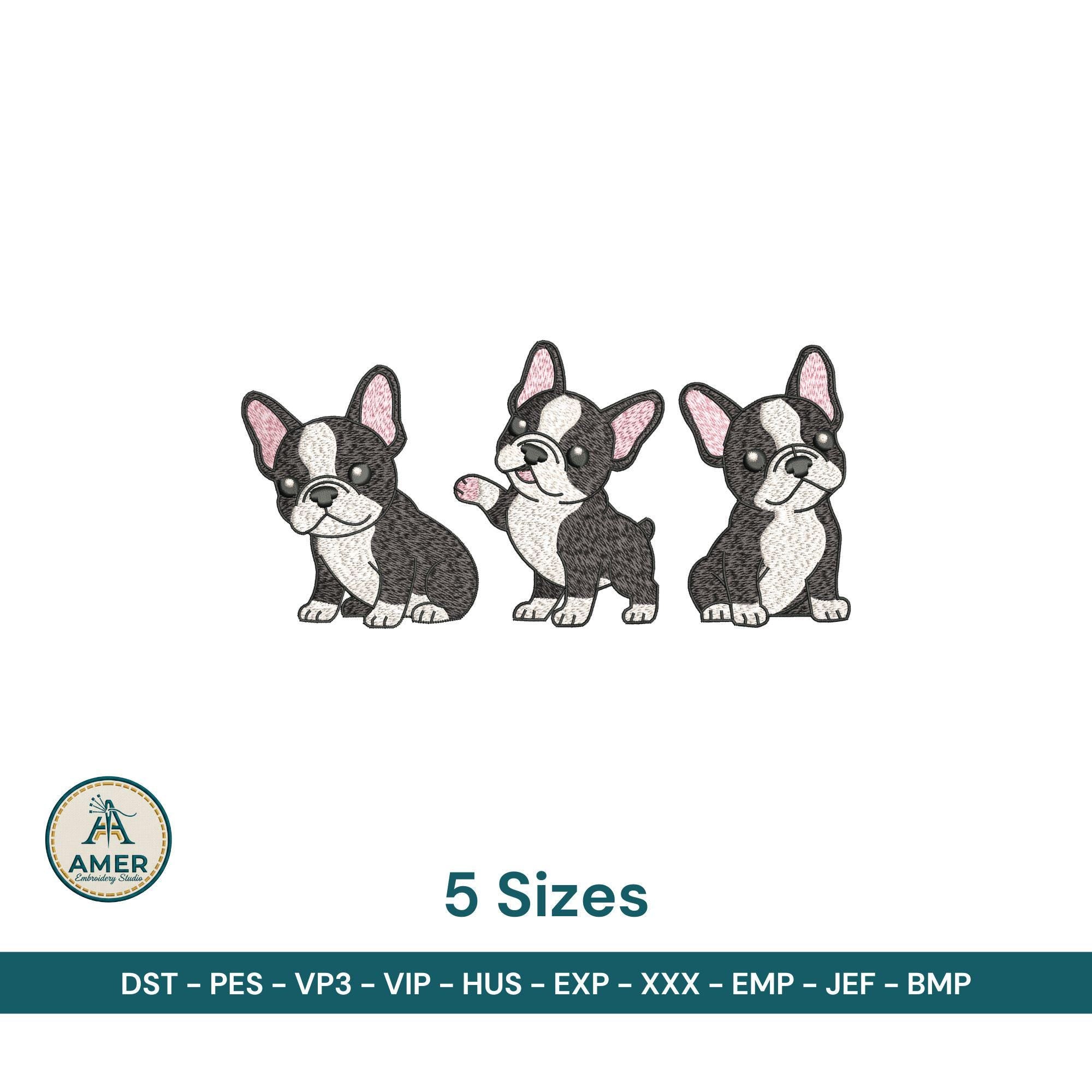 size chart for French Bulldog Trio Machine Embroidery Design
