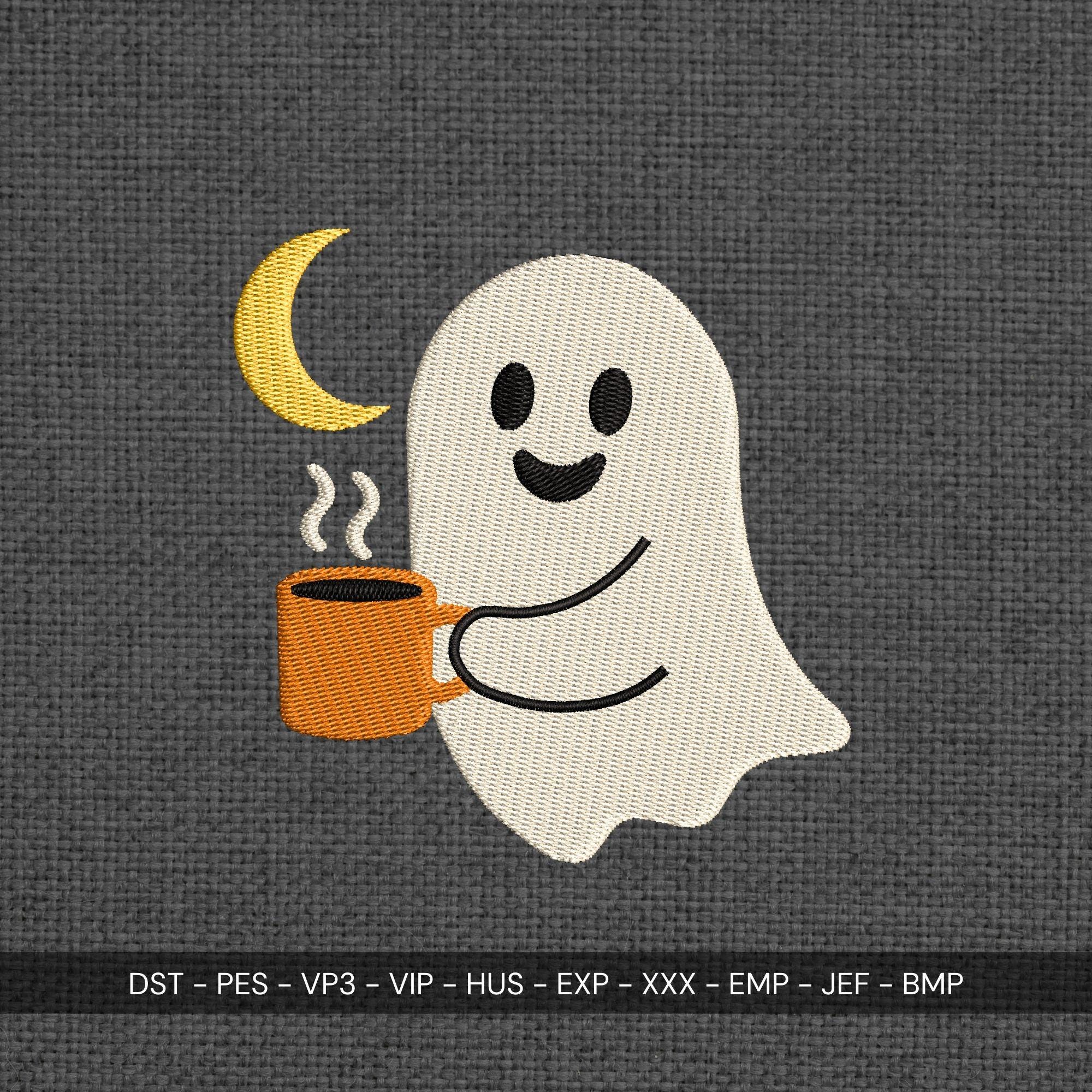 Ghost Drinking Coffee Halloween Embroidery main preview