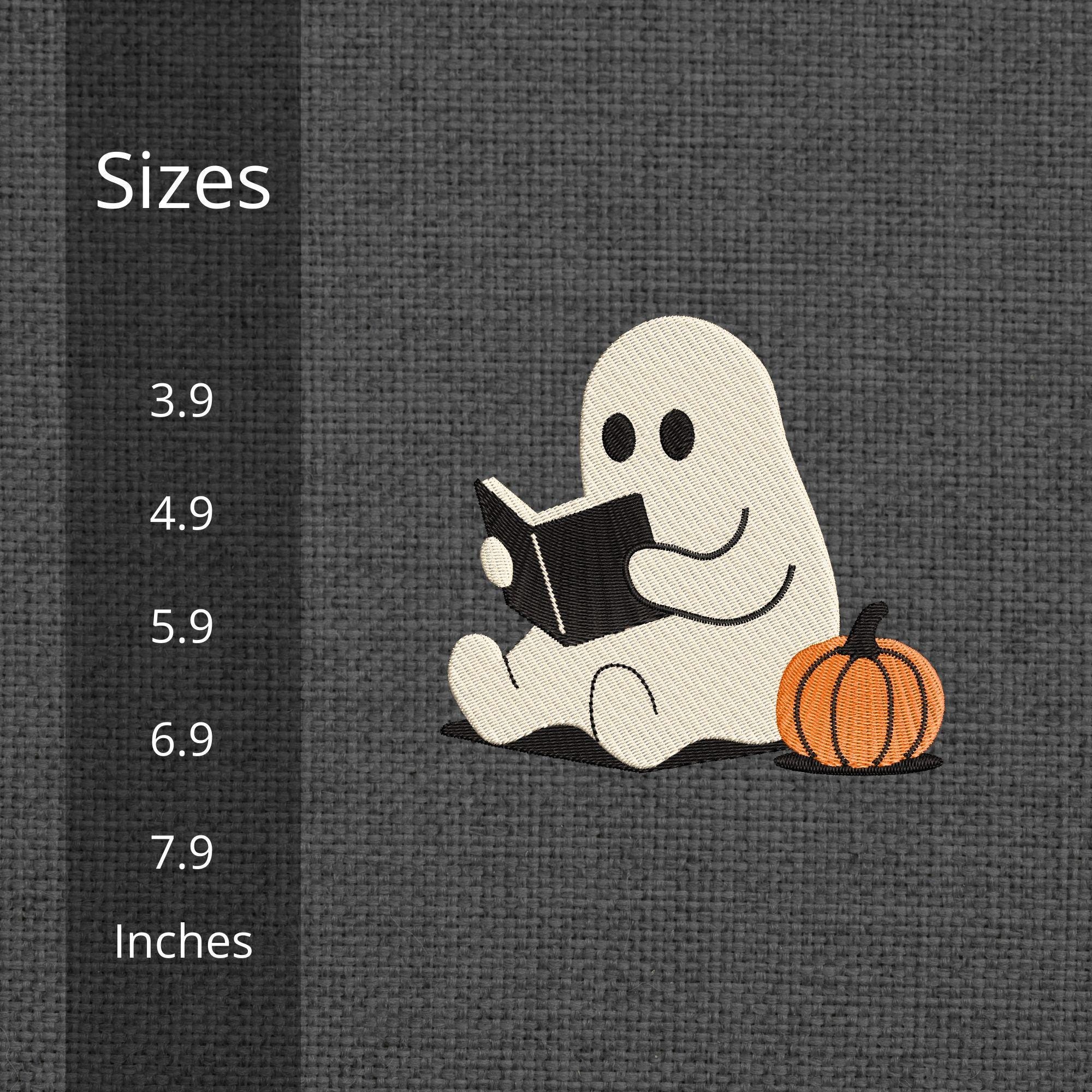 size chart for Ghost Reading With Pumpkin Embroidery