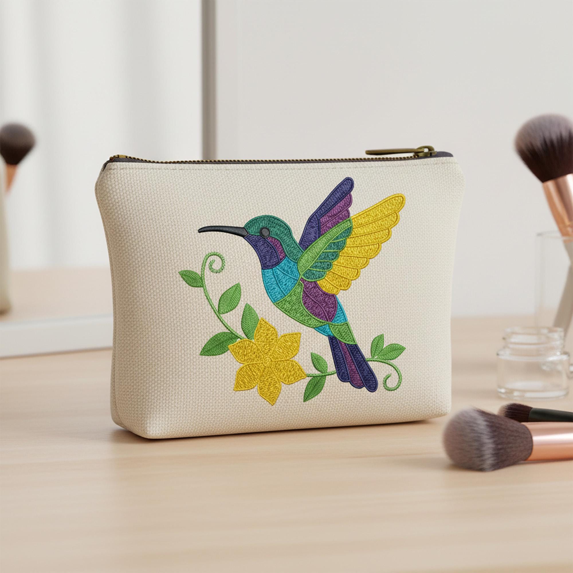 close-up preview of Hummingbird With Flower Embroidery