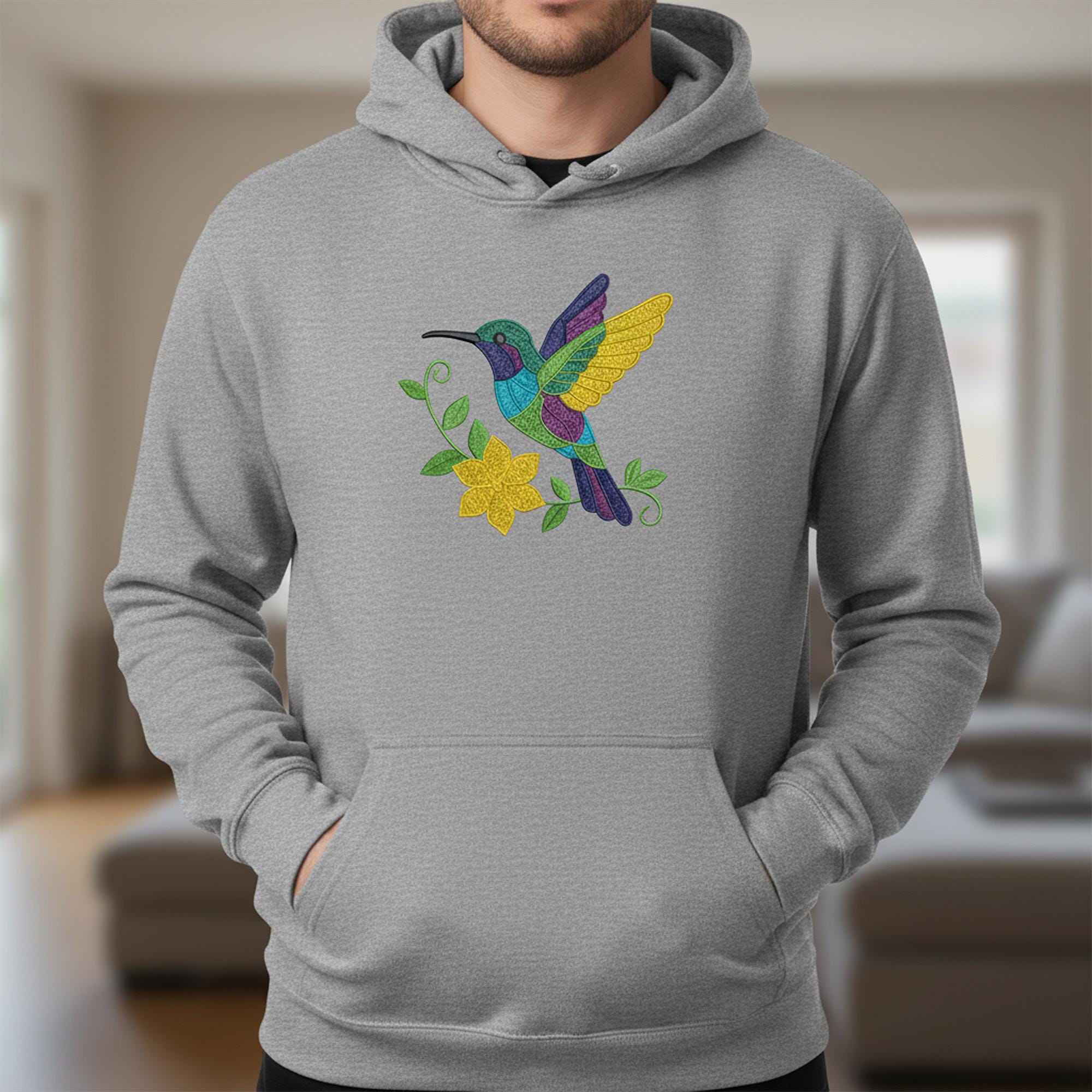 Hummingbird Embroidery Design, Colorful Bird with Flower Machine Embroidery Design - Image 9