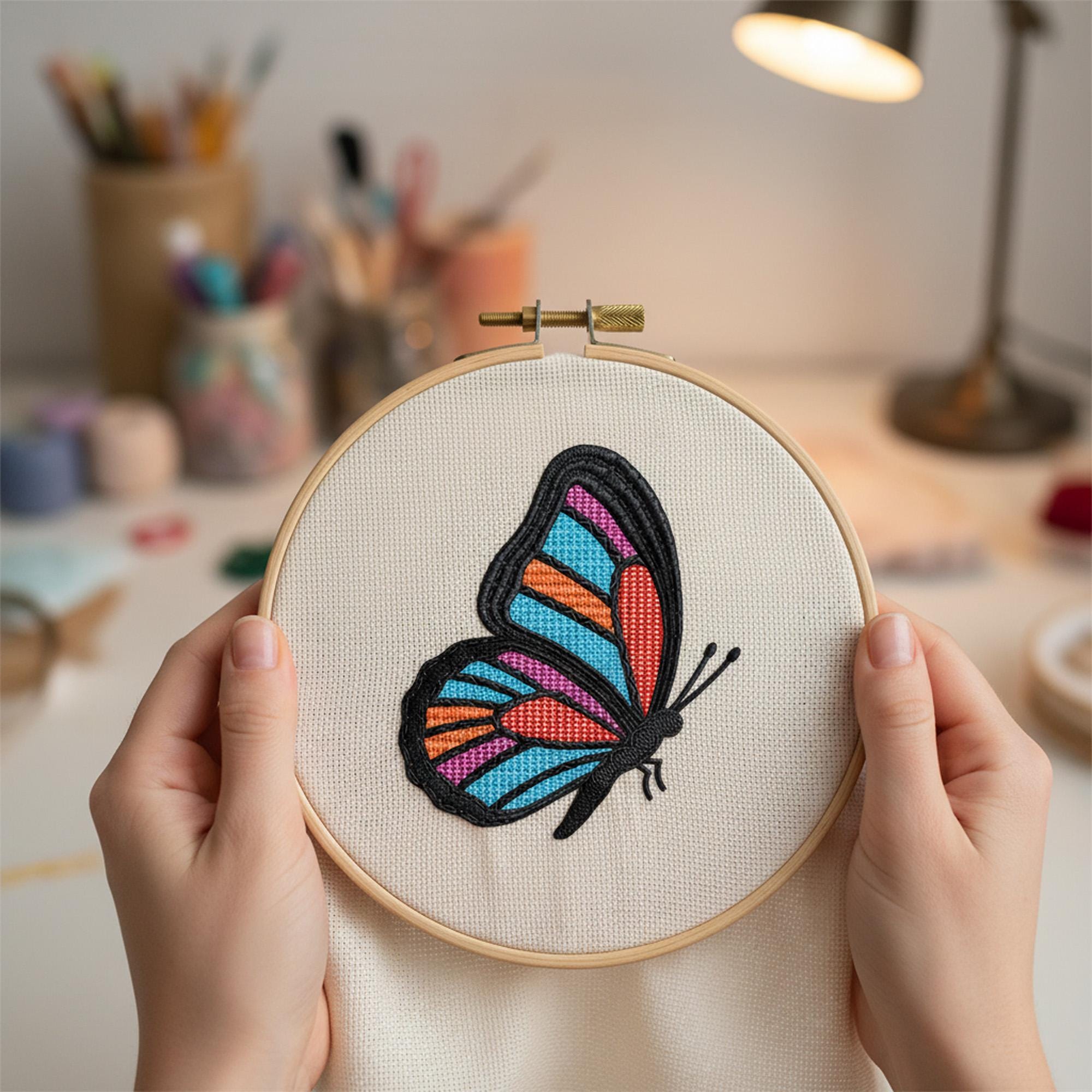 Stained Glass Butterfly Embroidery, Colorful Monarch Machine Design, Realistic Nature Pattern - Image 8