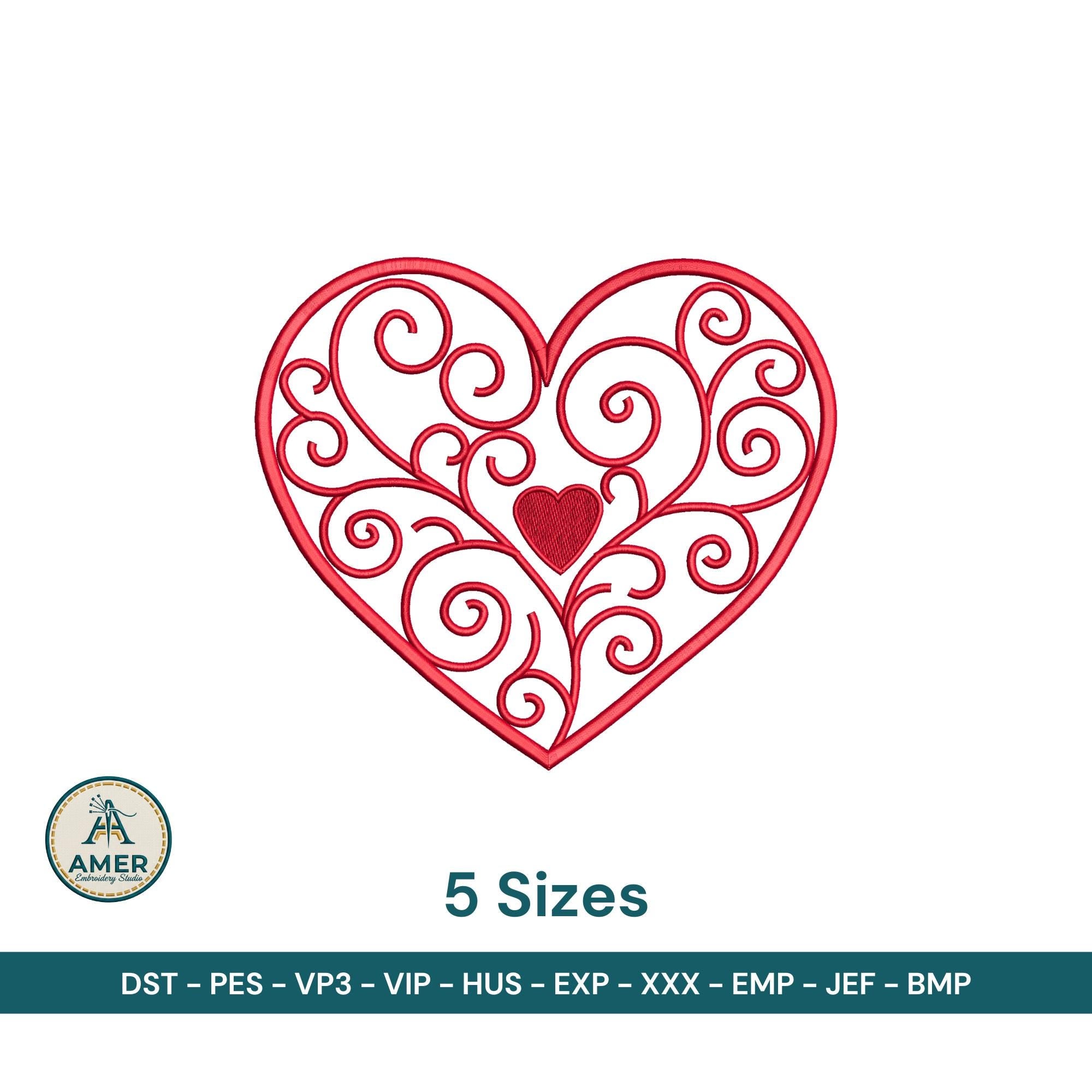 Filigree Heart Swirl Embroidery Design, Valentine Machine Embroidery