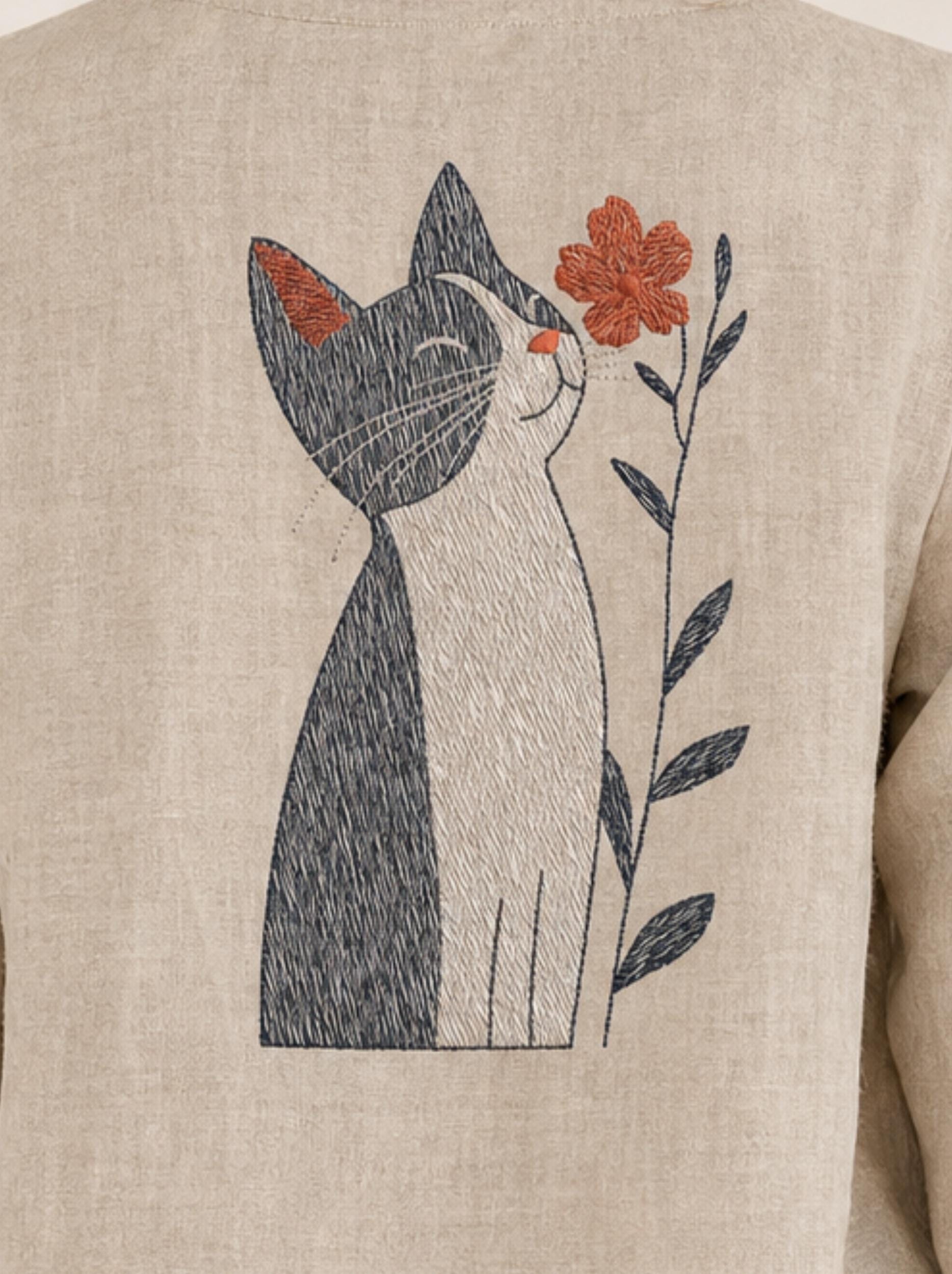 Cat Flower Embroidery Design