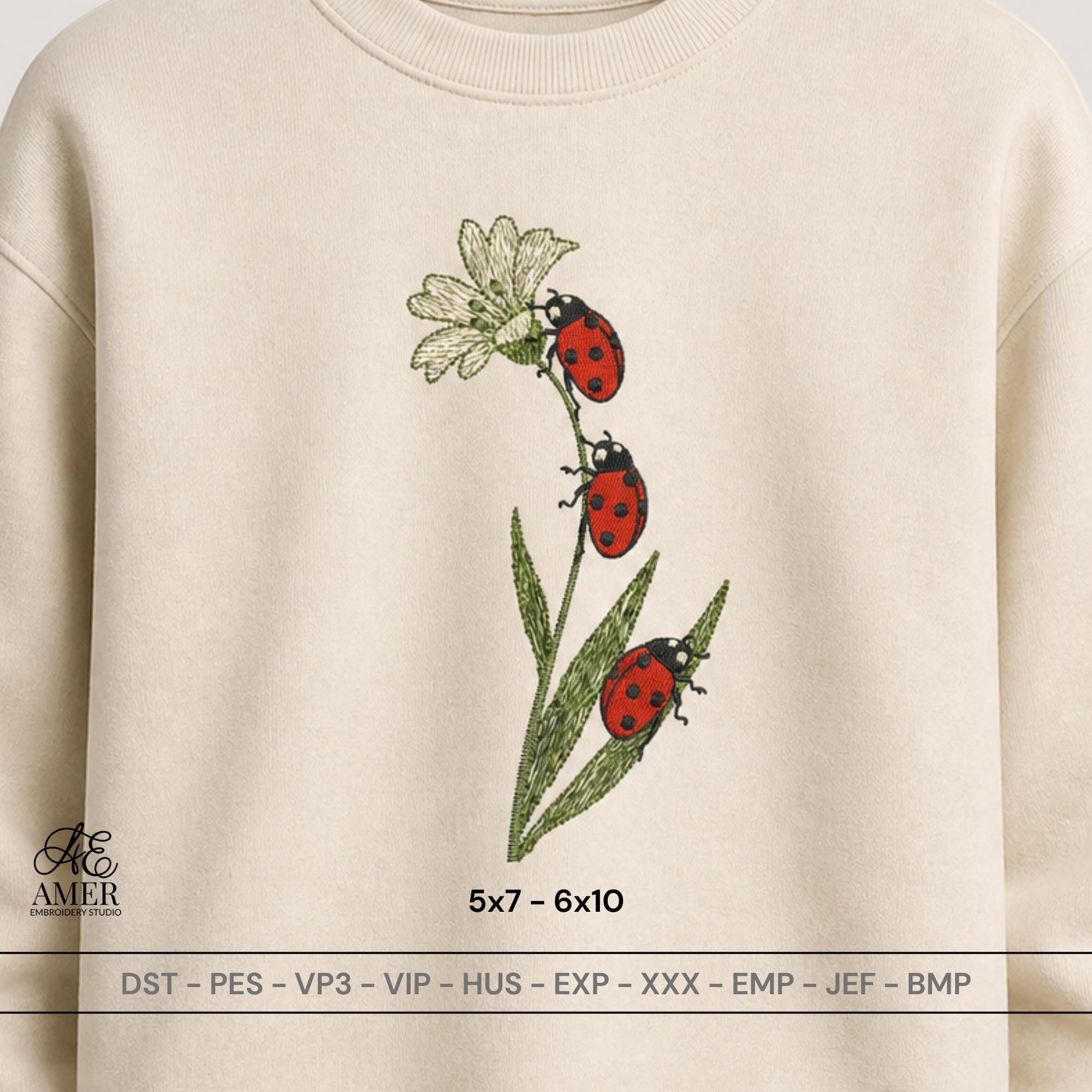 Ladybug Floral Embroidery Design
