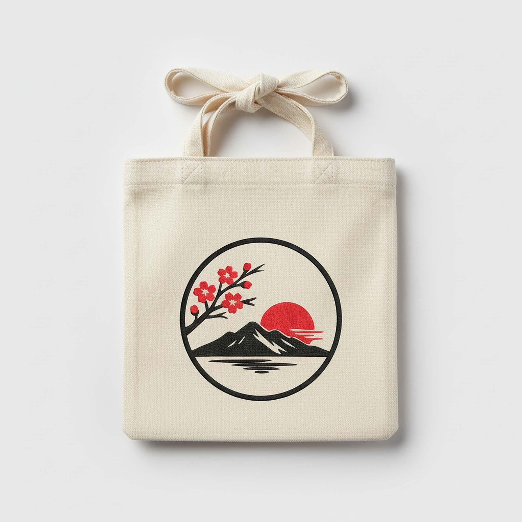 close-up preview of Japanese Landscape Cherry Blossom Machine Embroidery Desin