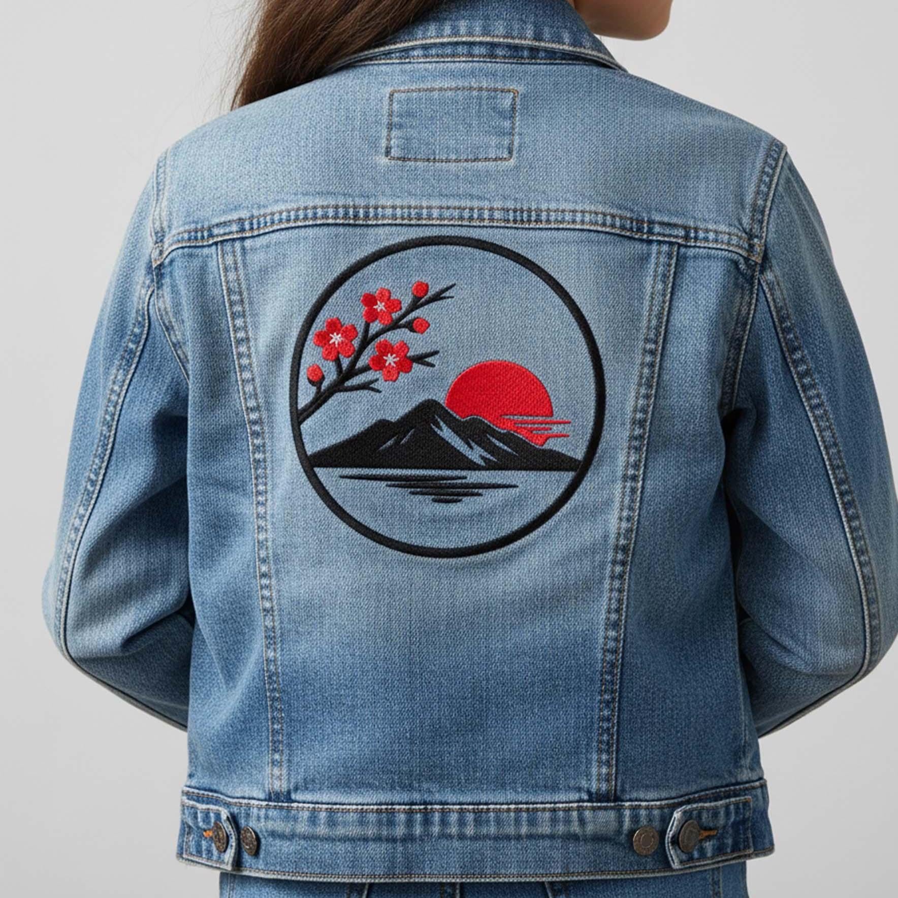 Japanese Landscape Cherry Blossom Machine Embroidery Desin mockup preview 2