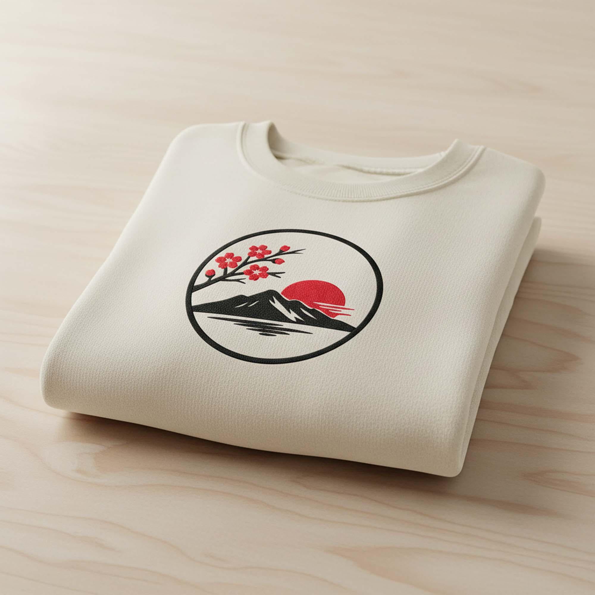 Japanese Landscape Cherry Blossom Machine Embroidery Desin mockup preview 3