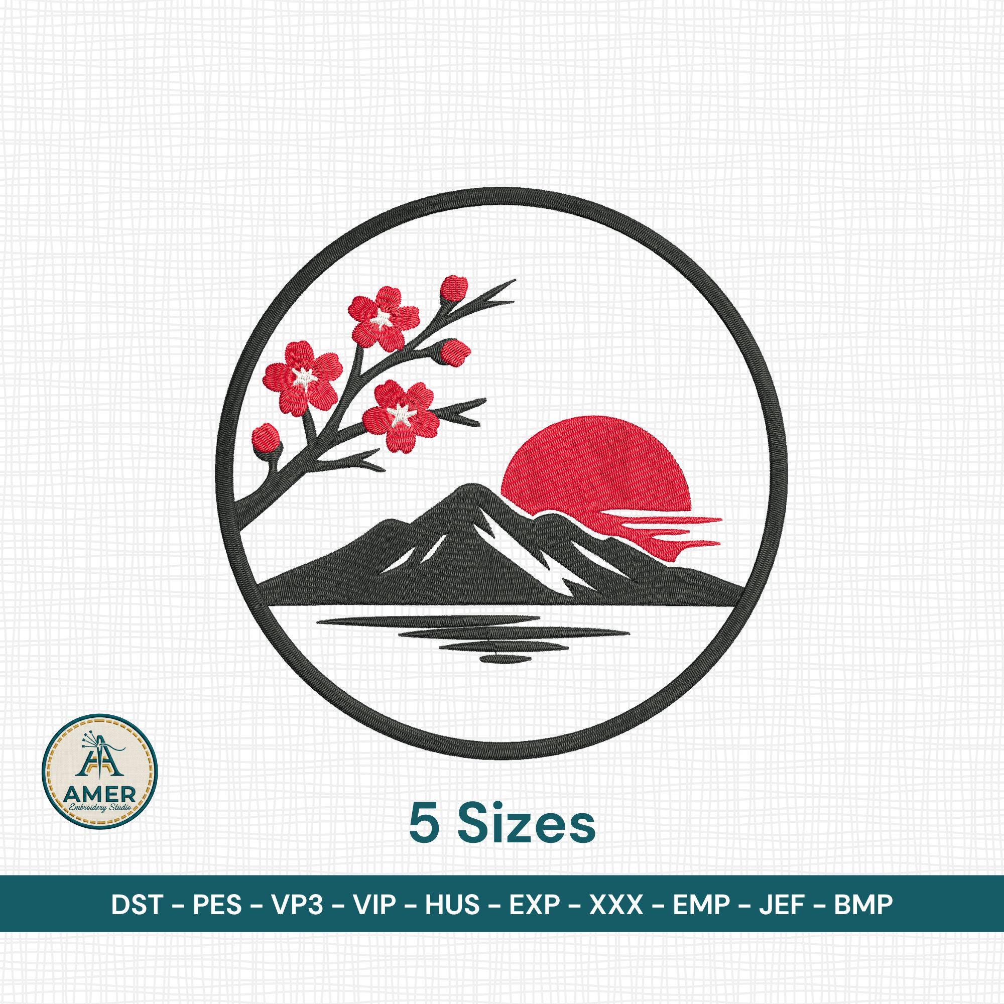 size chart for Japanese Landscape Cherry Blossom Machine Embroidery Desin