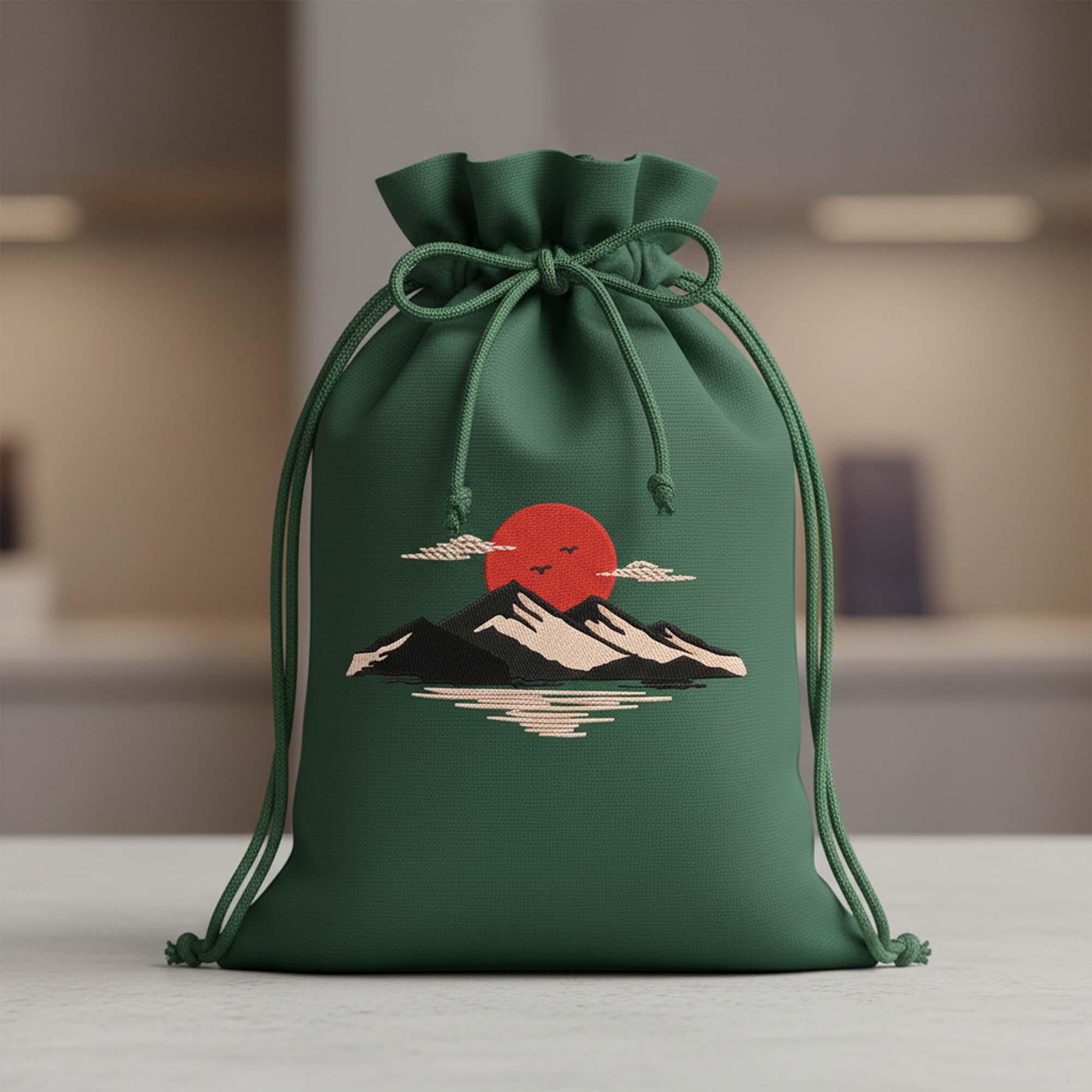 Japanese Sunset Mountain Machine Embroidery Desin mockup preview 3