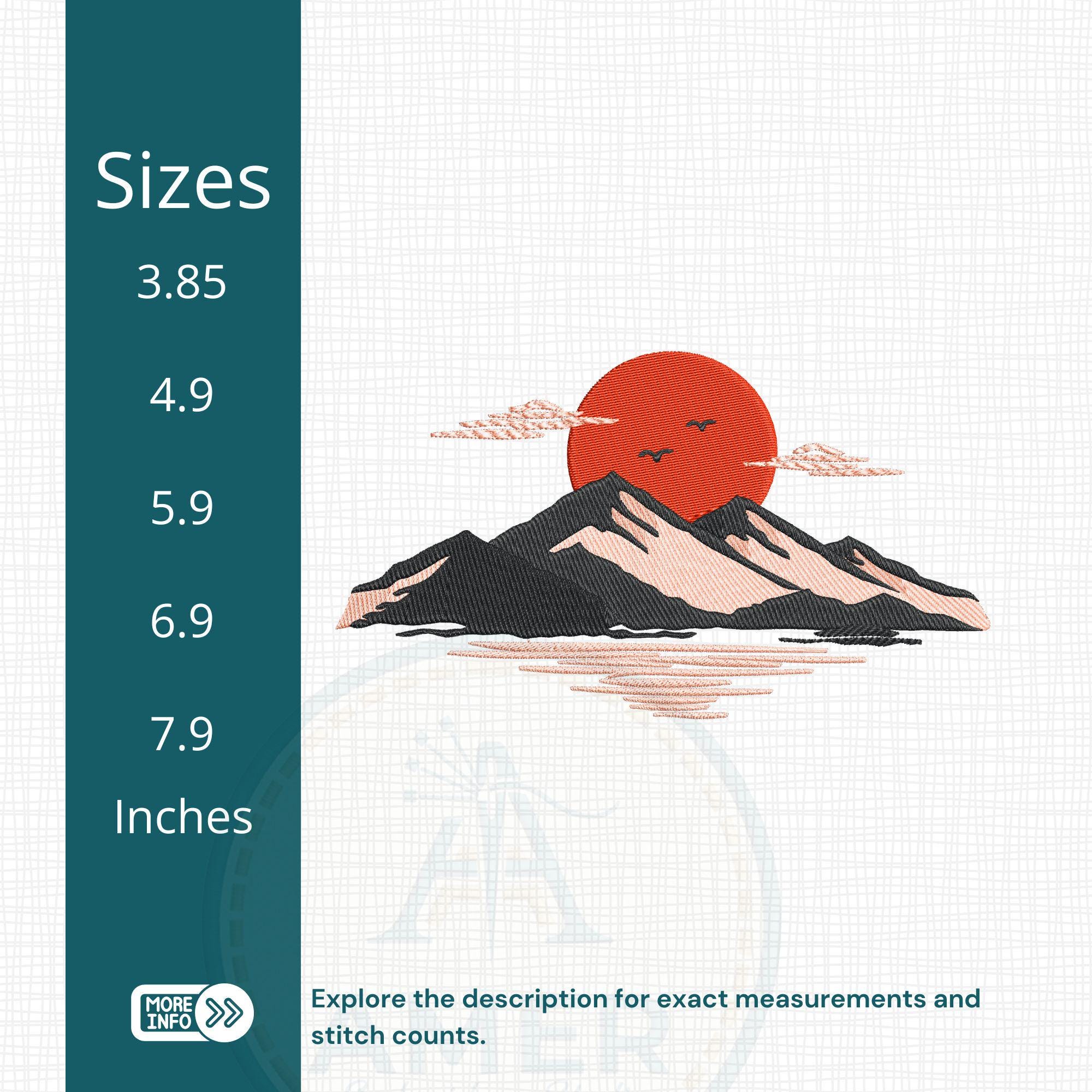 Japanese Sunset Mountain Machine Embroidery Desin mockup preview 7