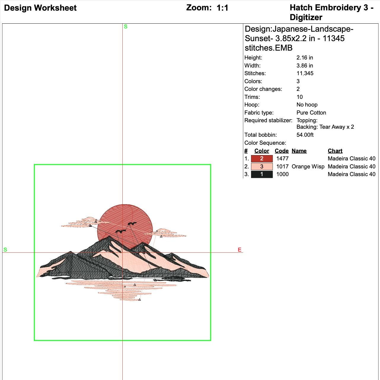 Japanese Sunset Mountain Machine Embroidery Desin mockup preview 8
