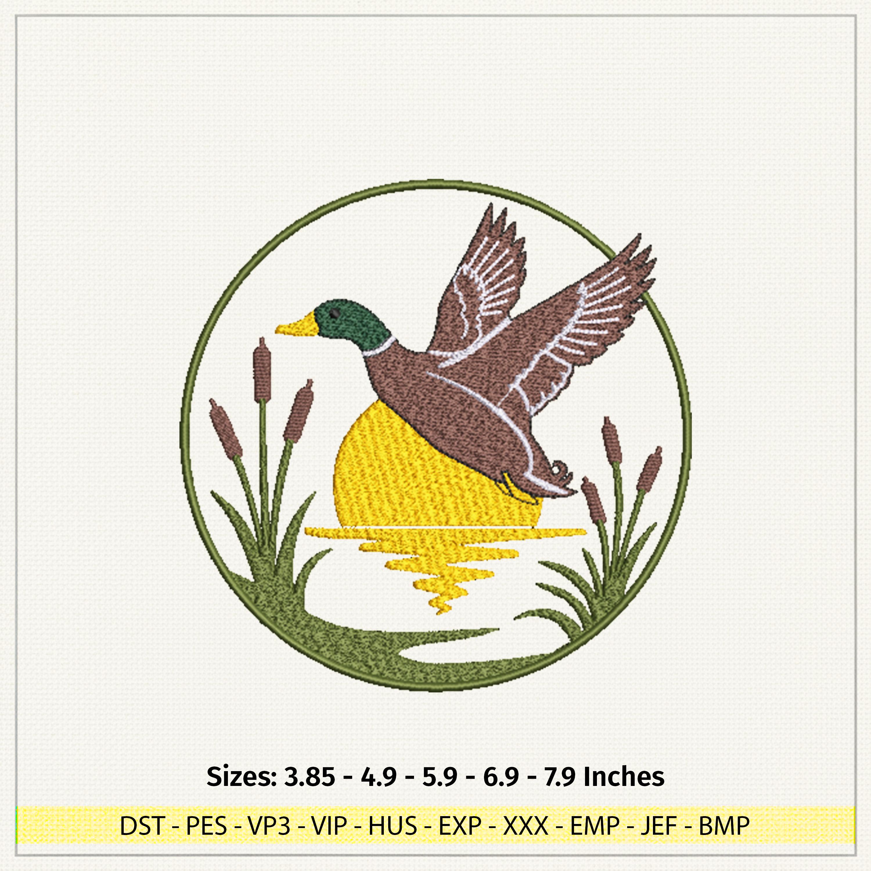 size chart for Mallard Duck Wildlife Machine Embroidery Design