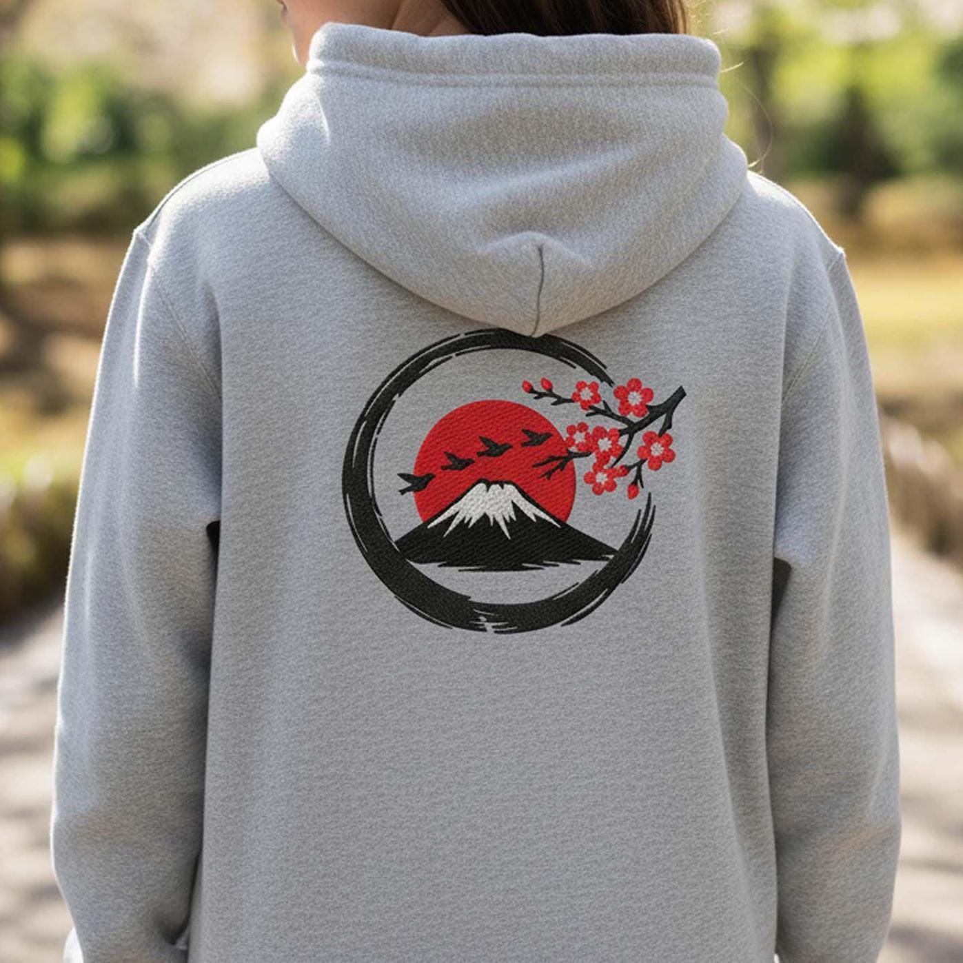 Mount Fuji Cherry Blossom Machine Embroidery Desin mockup preview 3