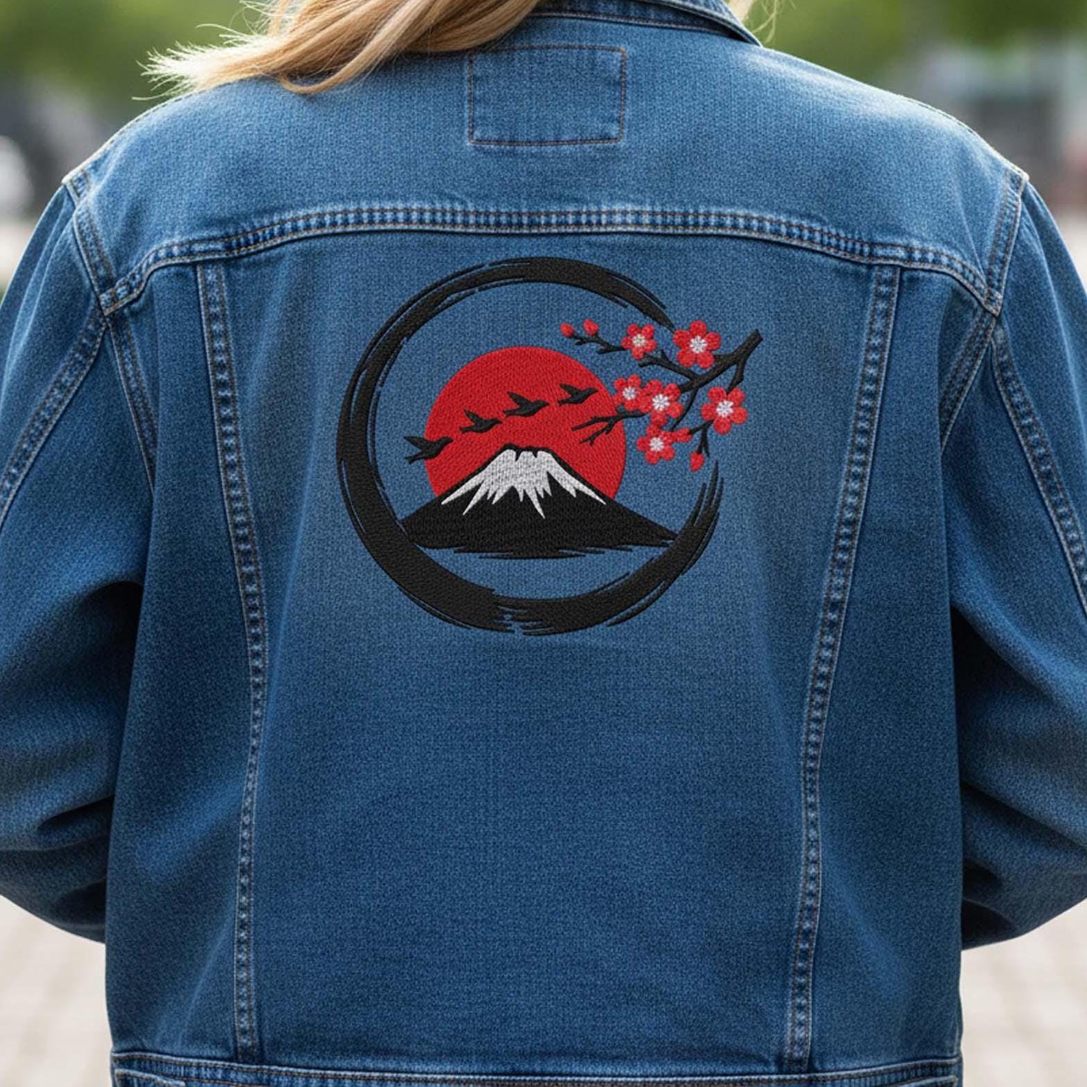 Mount Fuji Cherry Blossom Machine Embroidery Desin mockup preview 7