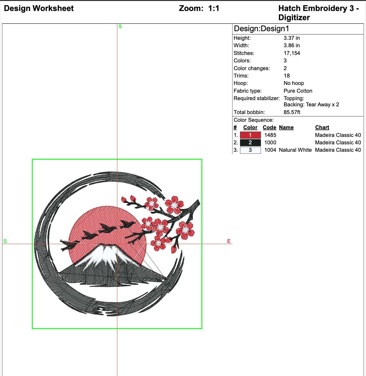 Mount Fuji Cherry Blossom Machine Embroidery Desin mockup preview 9