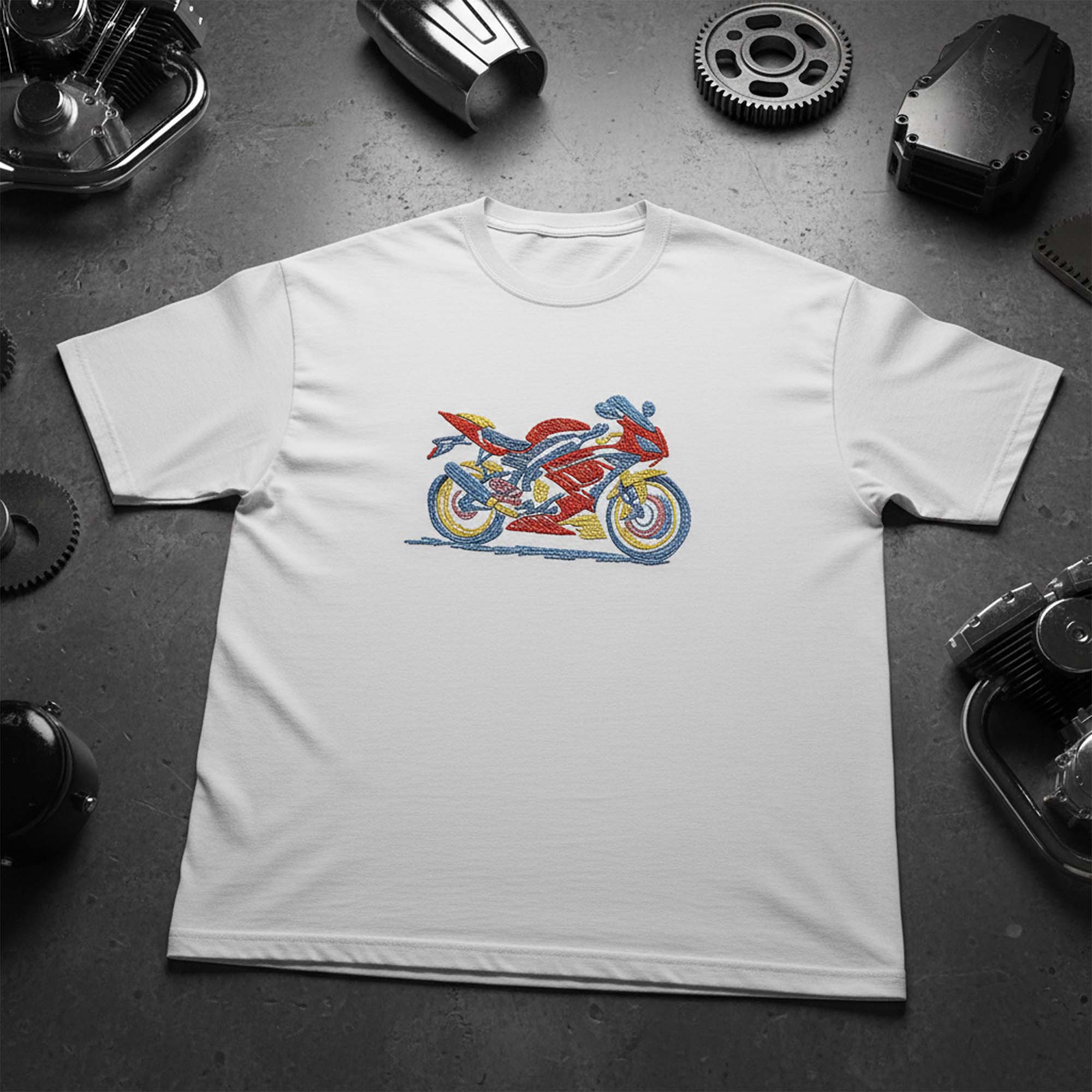 Motorrad-Stickdatei mit Neoneffekt