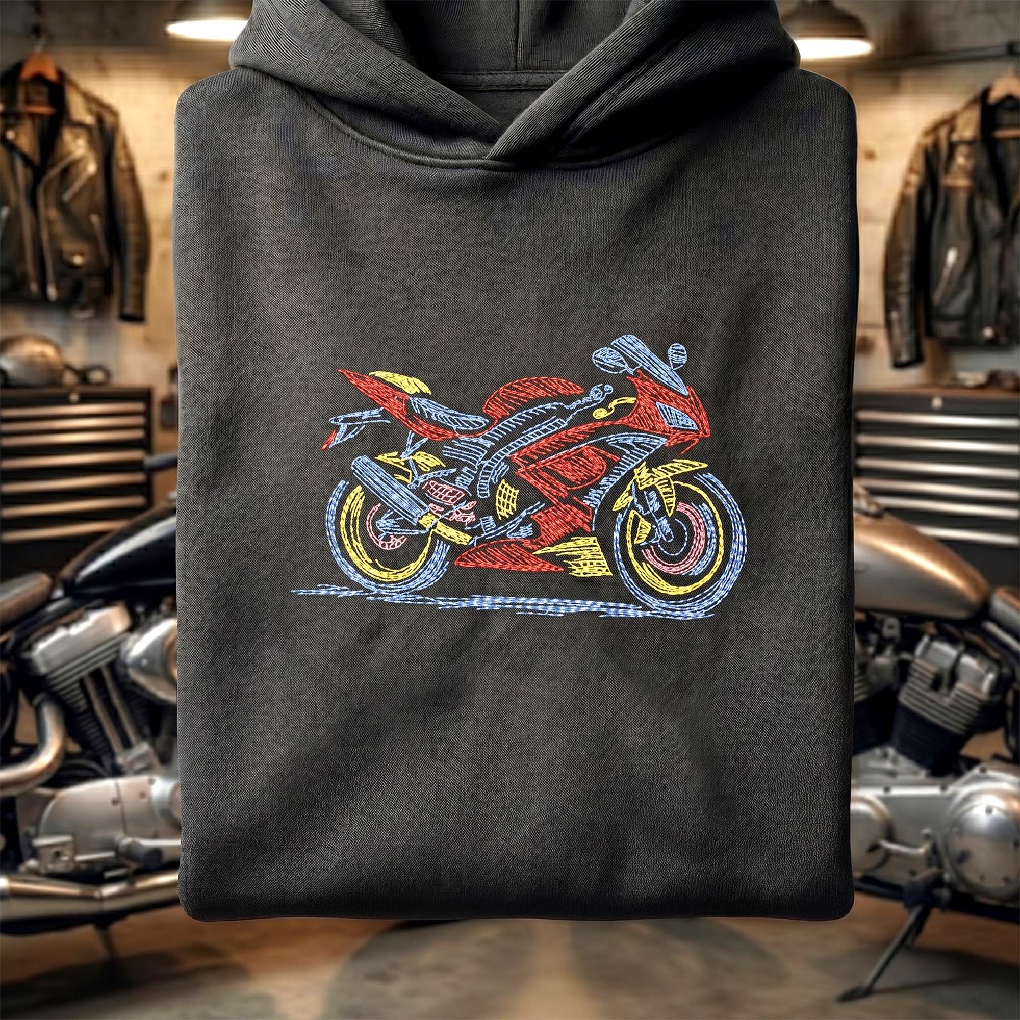 Motorrad-Stickdatei mit Neoneffekt