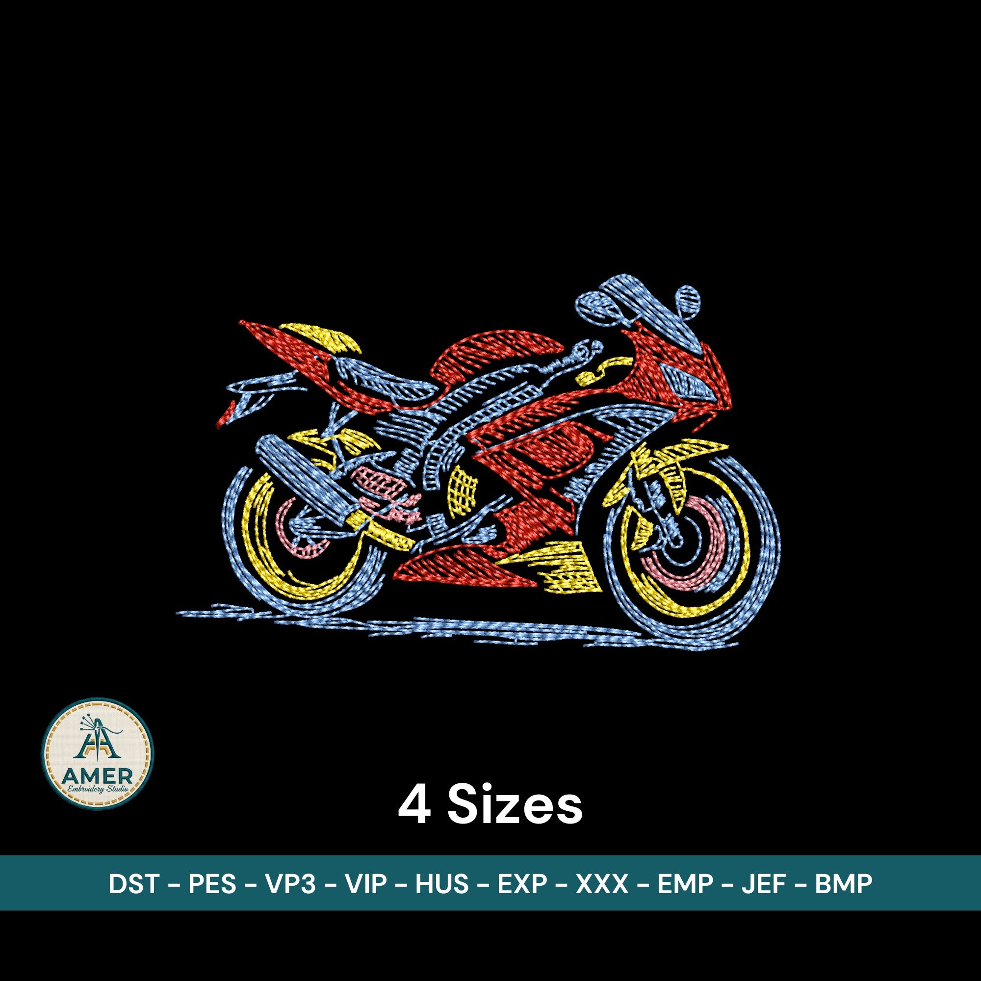 Motorrad-Stickdatei mit Neoneffekt