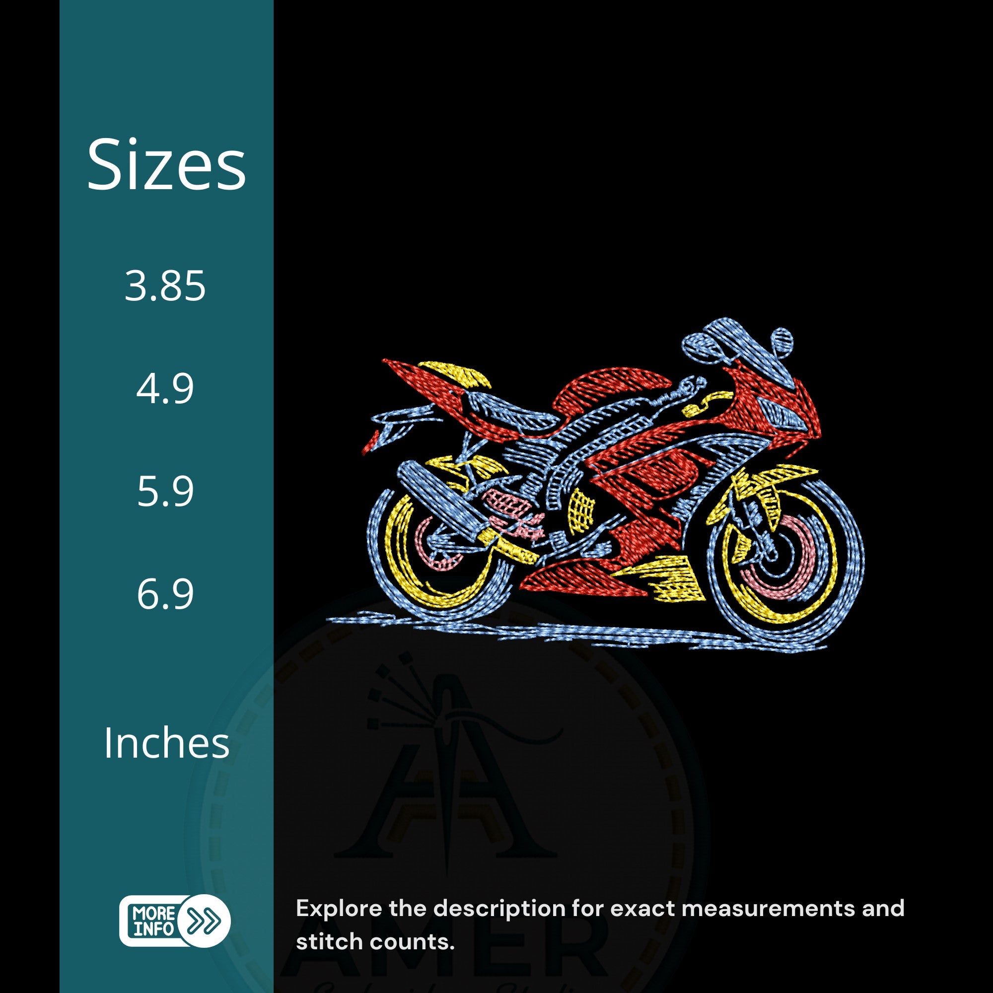 Motorrad-Stickdatei mit Neoneffekt