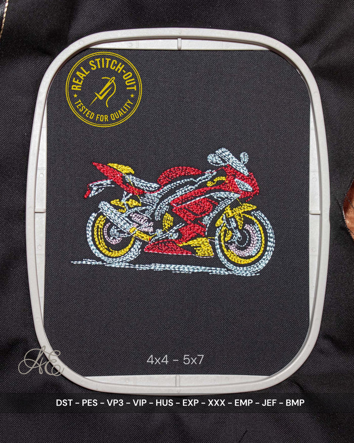 Neon Effect Motorcycle Embroidery Design