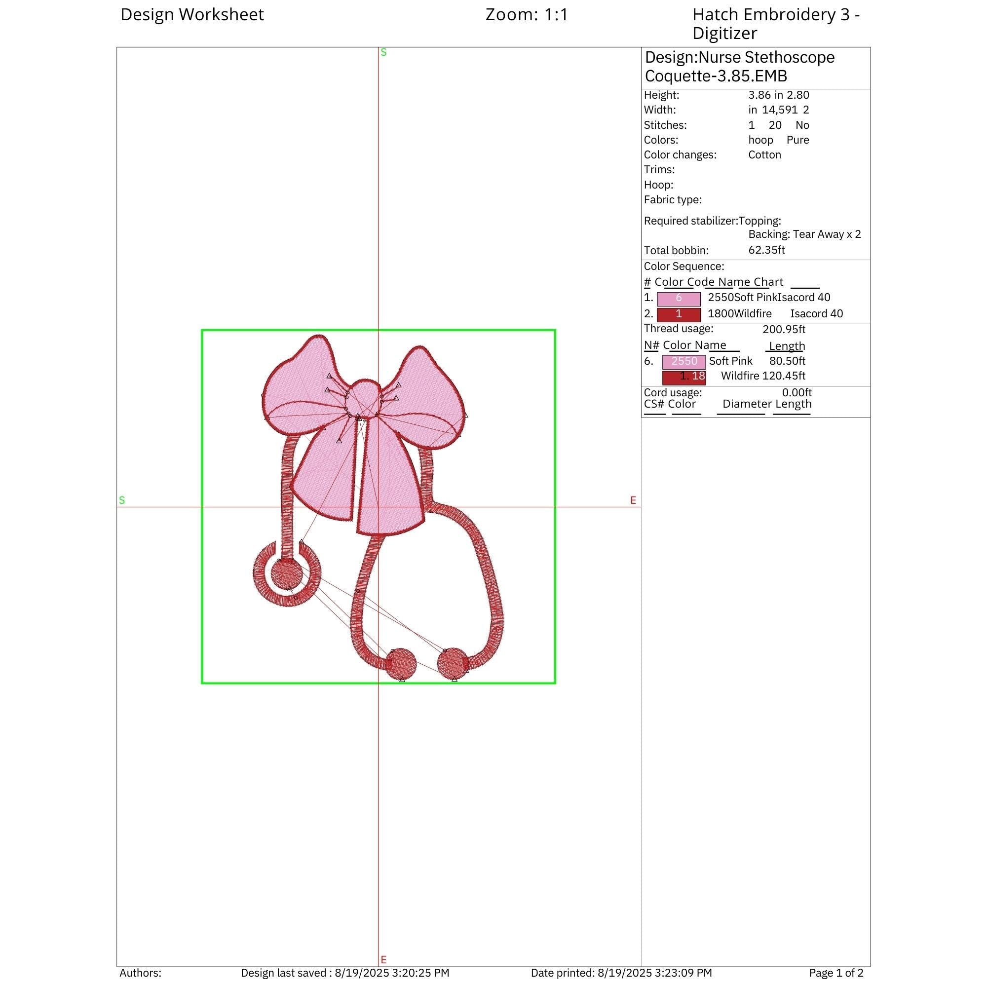 Nurse Stethoscope Bow Machine Embroidery Design worksheet