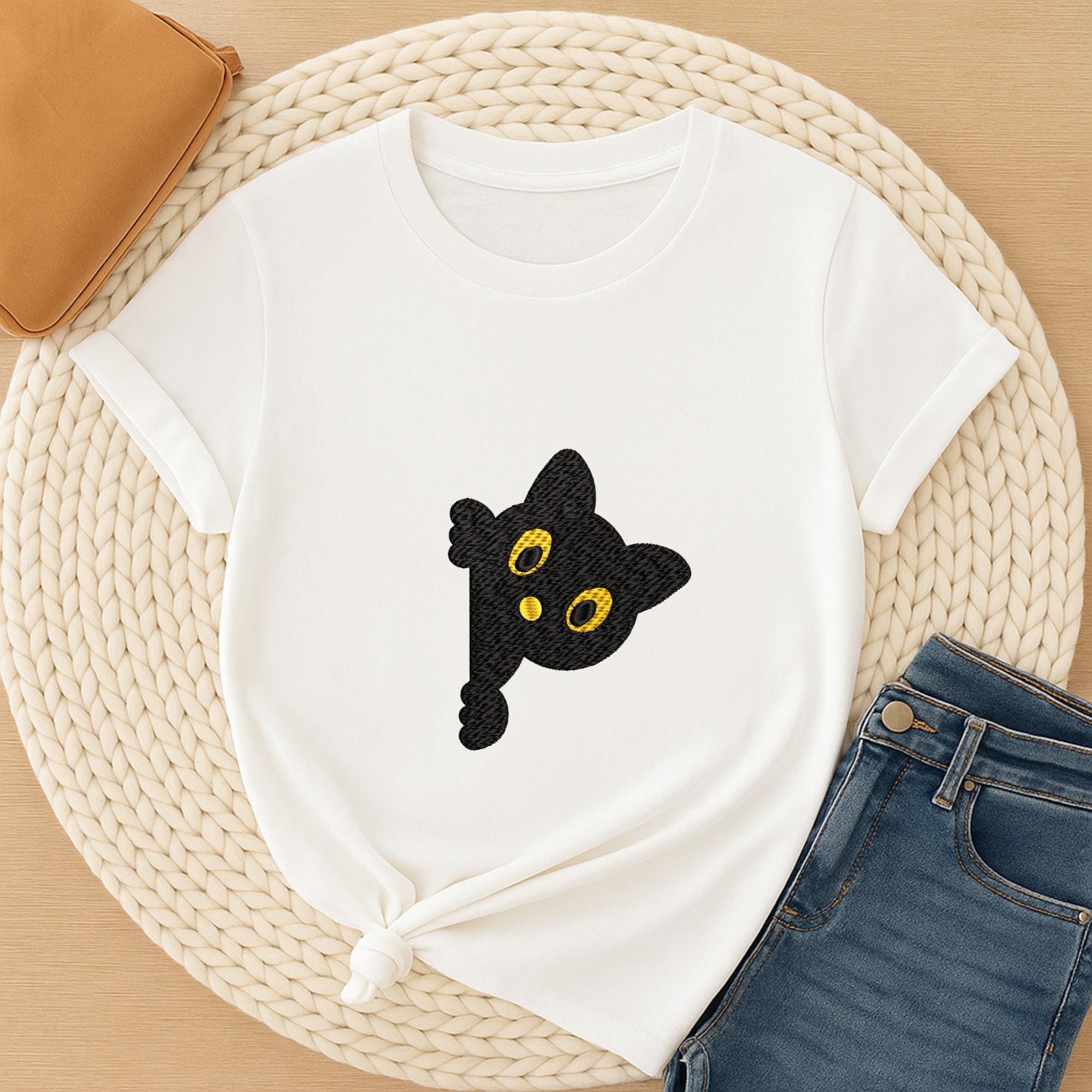 Peeking Black Cat Embroidery Design mockup preview 7