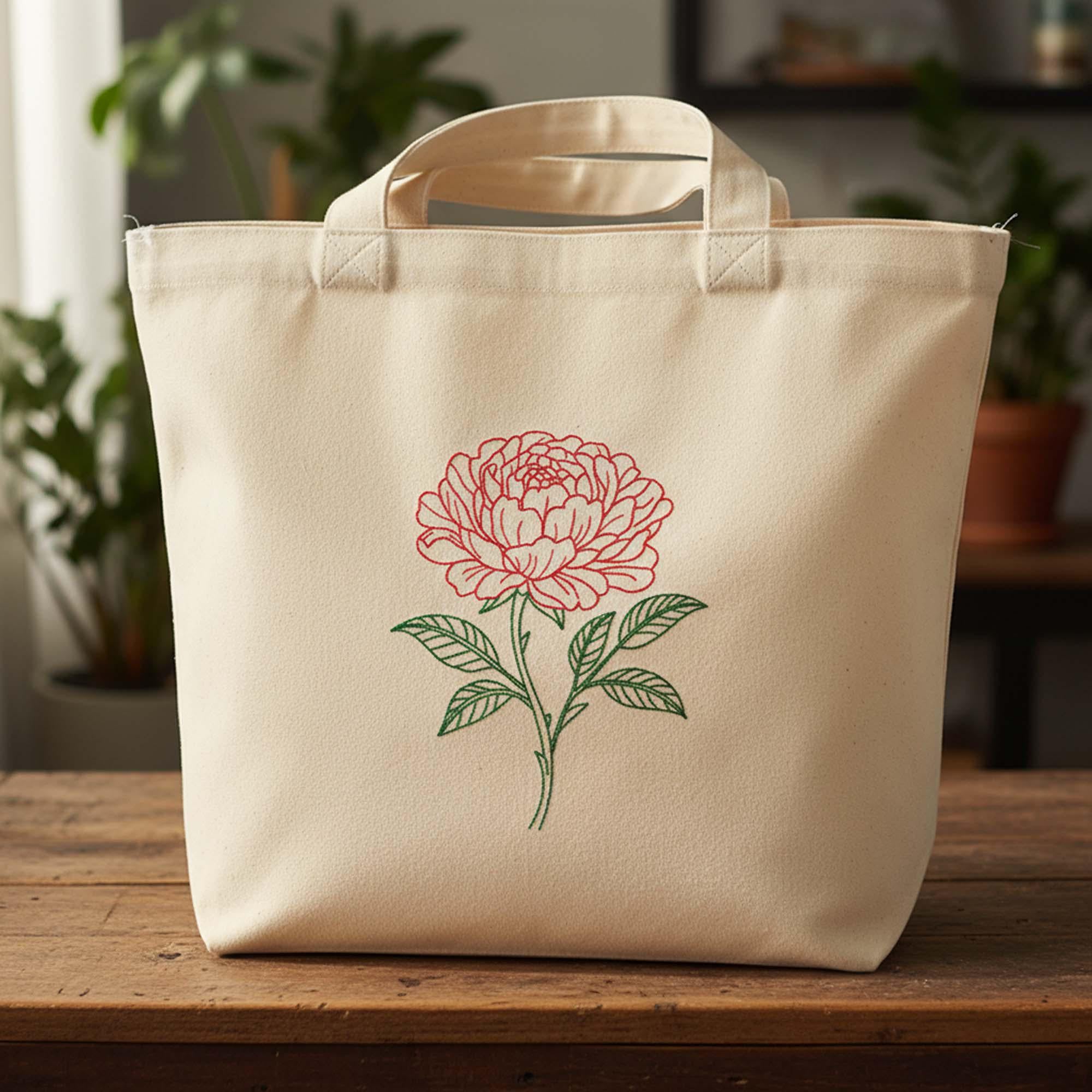 close-up preview of Peony Outline Machine Embroidery Design